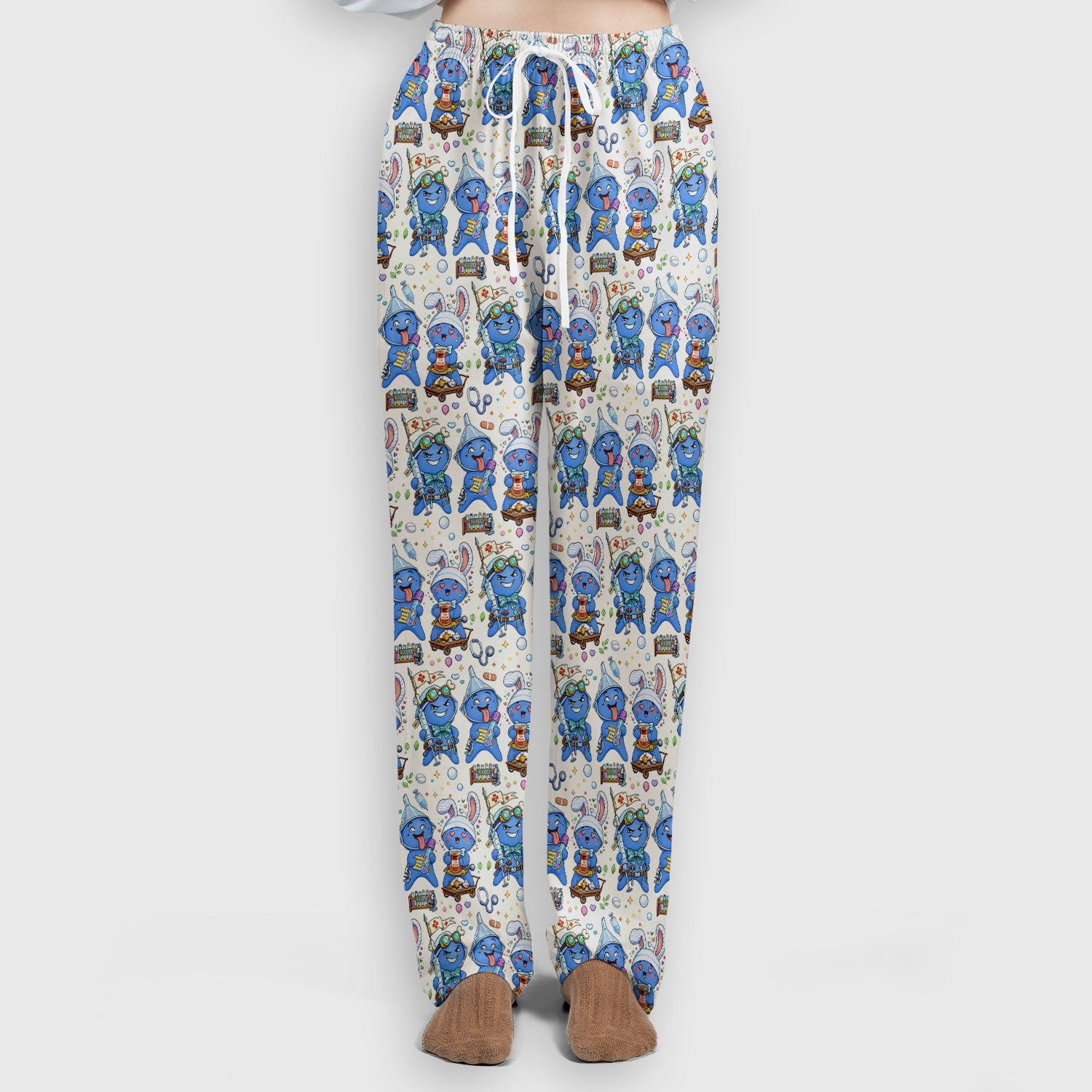 Cute Glove Doll Hospital Medical Cartoon Nurse Pattern Scrub Set, Women's Scrub Sets