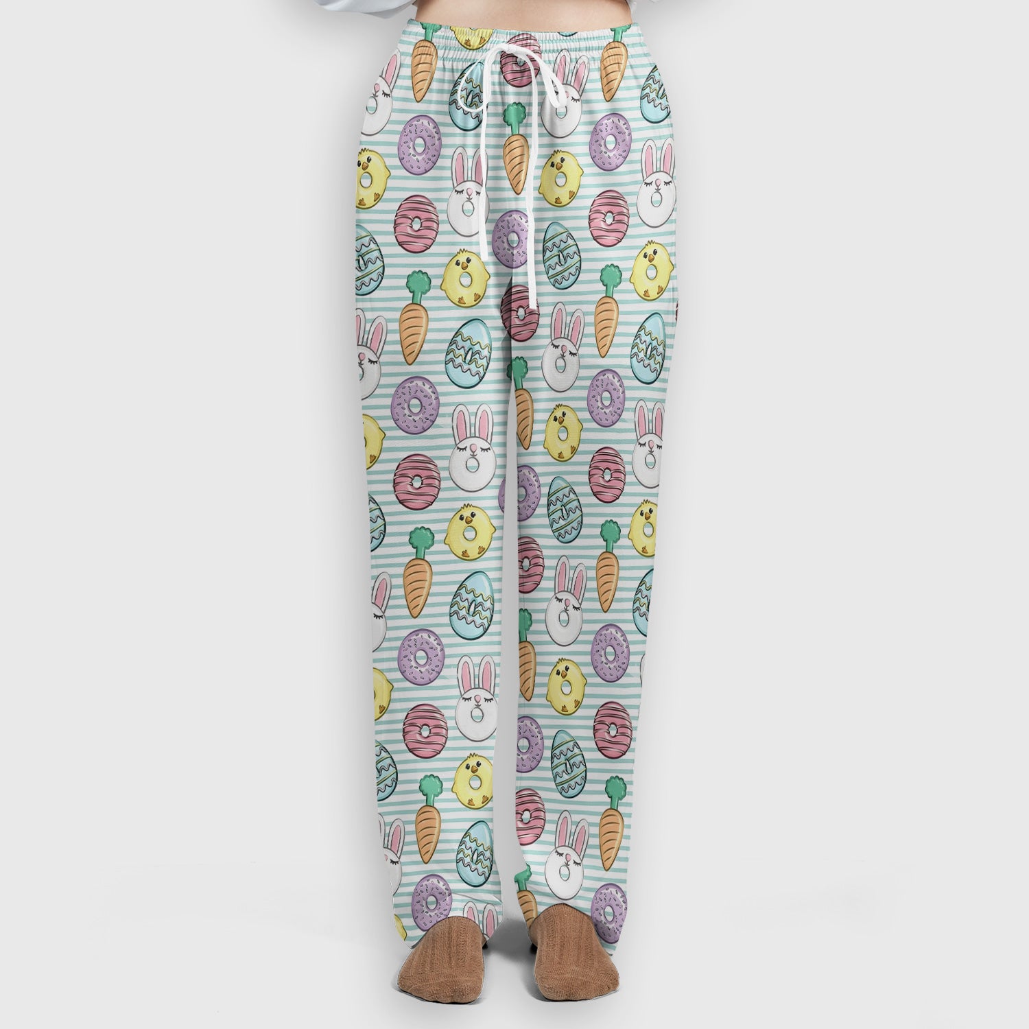 Funny Easter Chick Bunny Pattern Scrub Set, Scrub Pants and V Neck Top