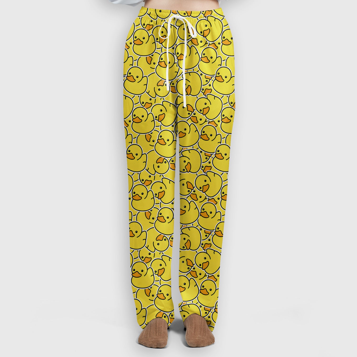 Yellow Rubber Duck Pattern Scrub Set, Scrub Pants and V Neck Top