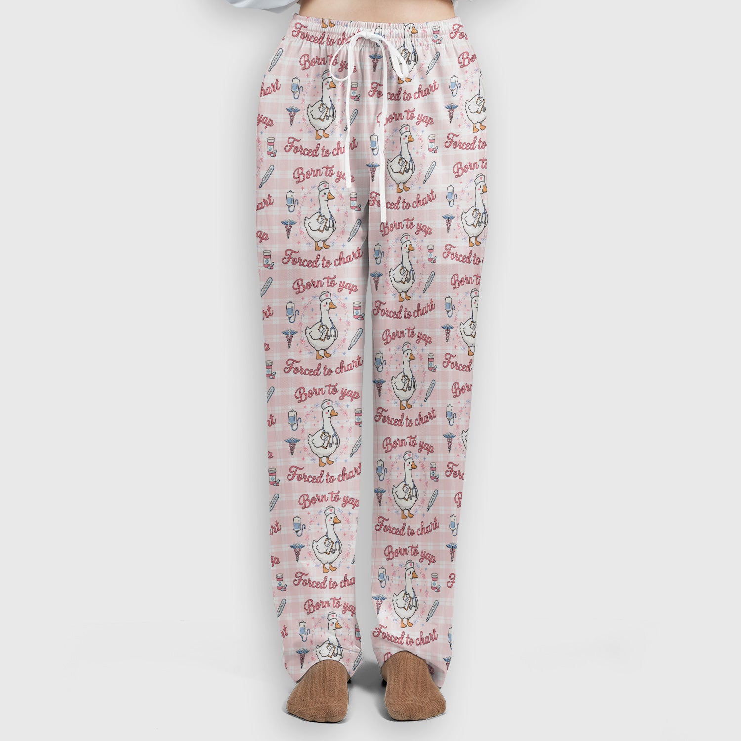 Funny Nurse Goose, Born To Yap Forced To Chart Pattern Scrub Set, Scrub Pants and V Neck Top