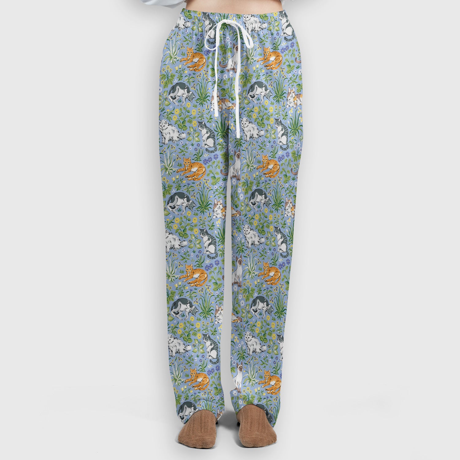 Cute Floral Cat Garden Pattern Women's Scrub Set, Breathable Med Uniform