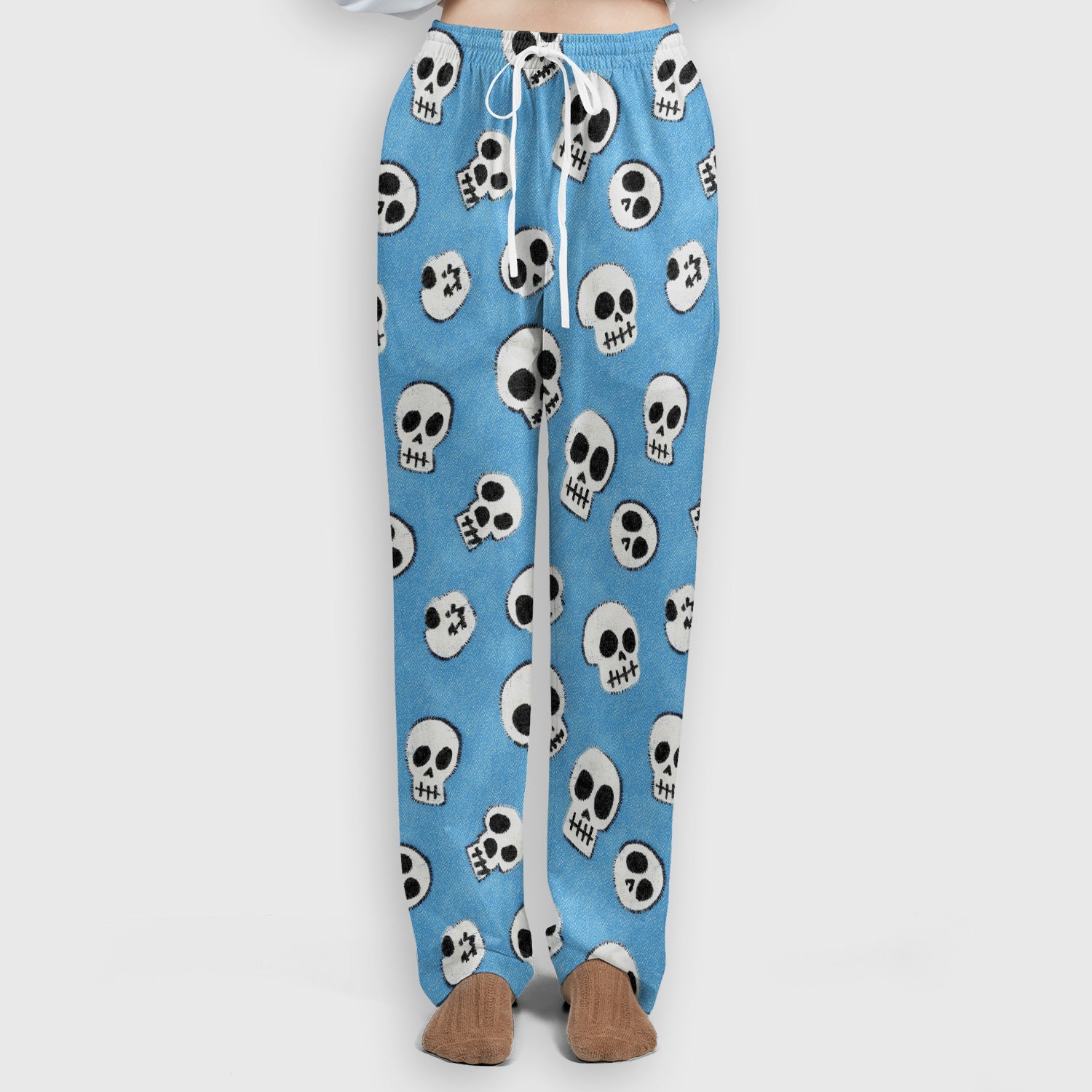 Blue Skull Halloween Pattern Scrub Set, Scrub Pants and V Neck Top