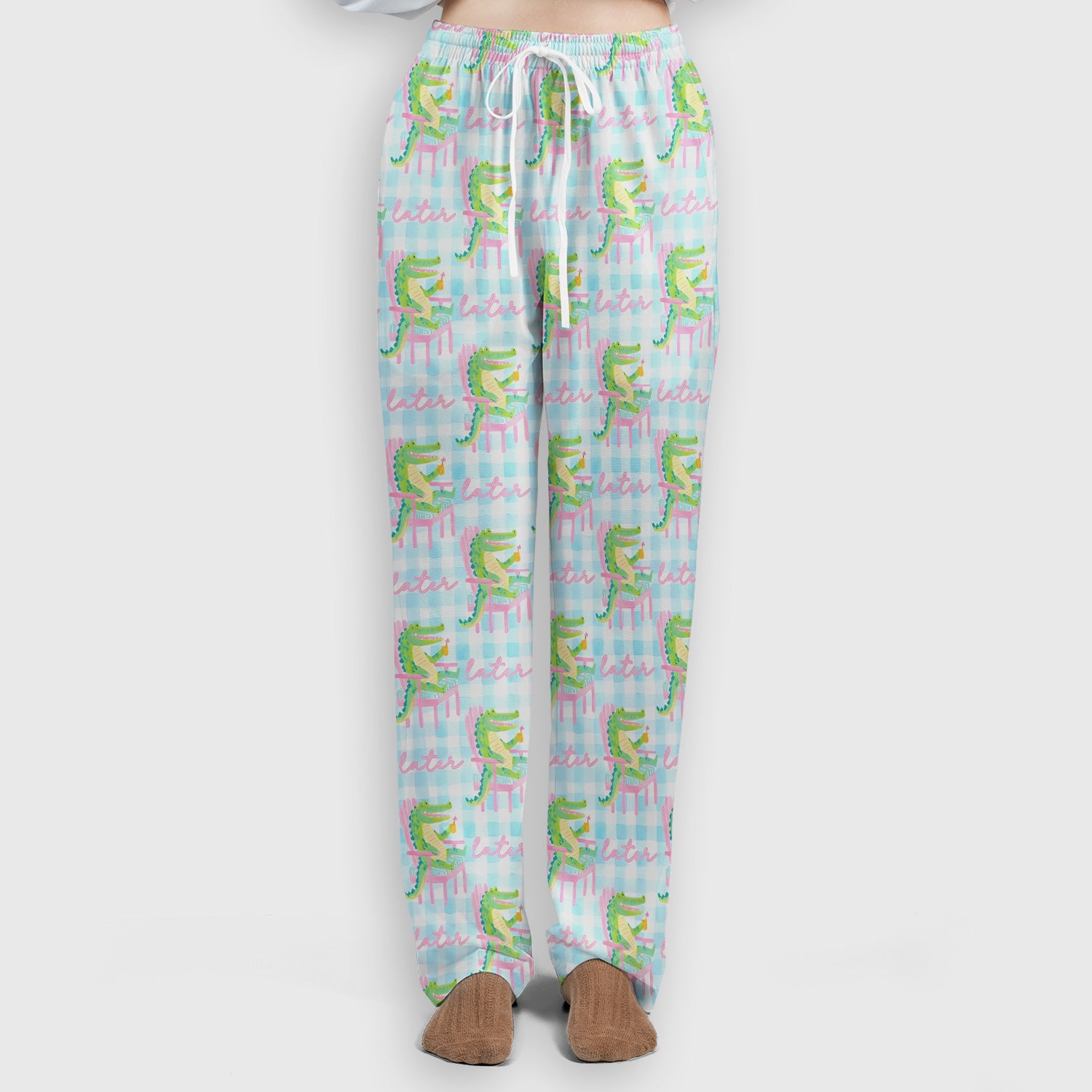 Funny Lazy Crocodile Later Pattern Scrub Set, Scrub Pants and V Neck Top
