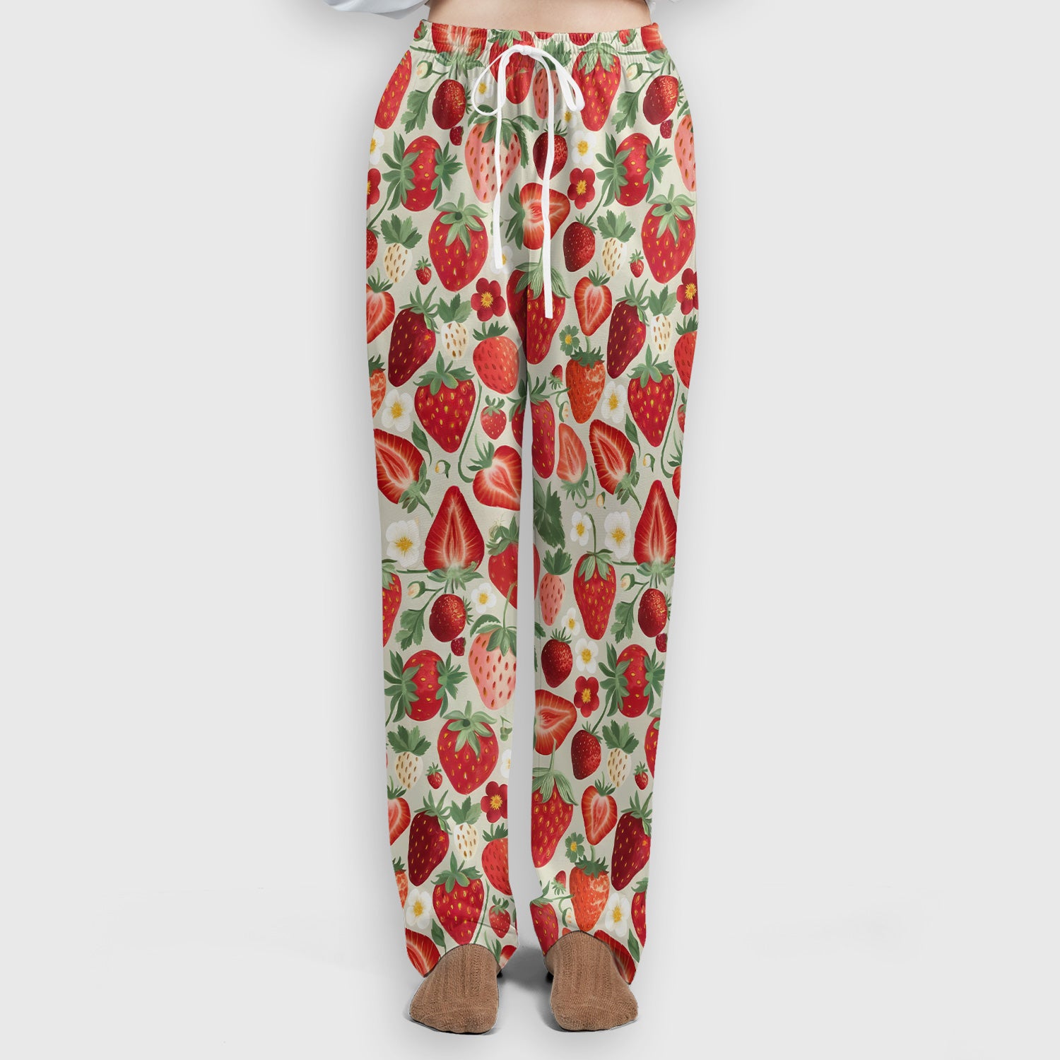 Fresh Strawberry Patter Leaves Scrub Sets, Scrub Pants and V Neck Top