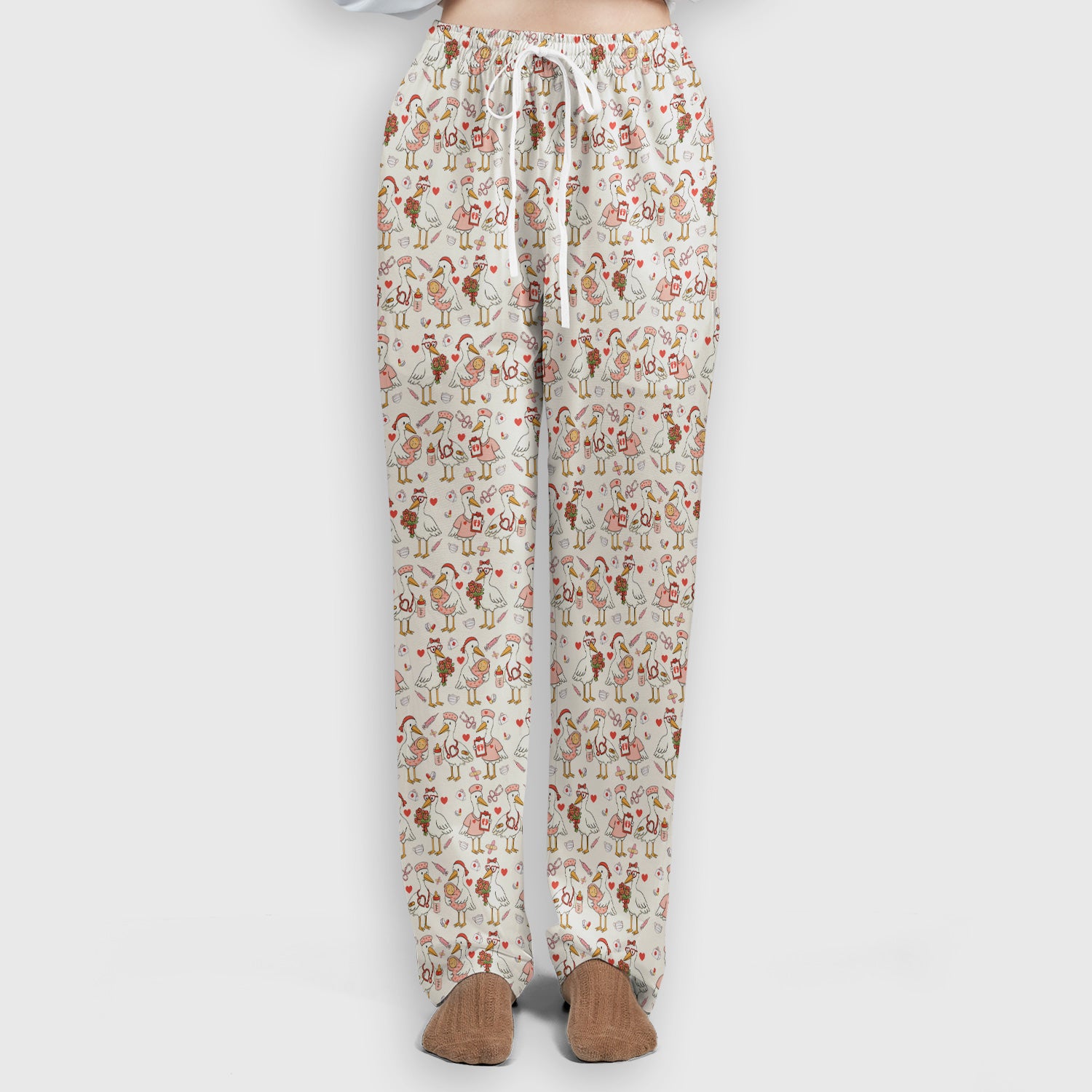 Cute Goose Nurse Valentine Print Scrub Set, Breathable Med Uniform