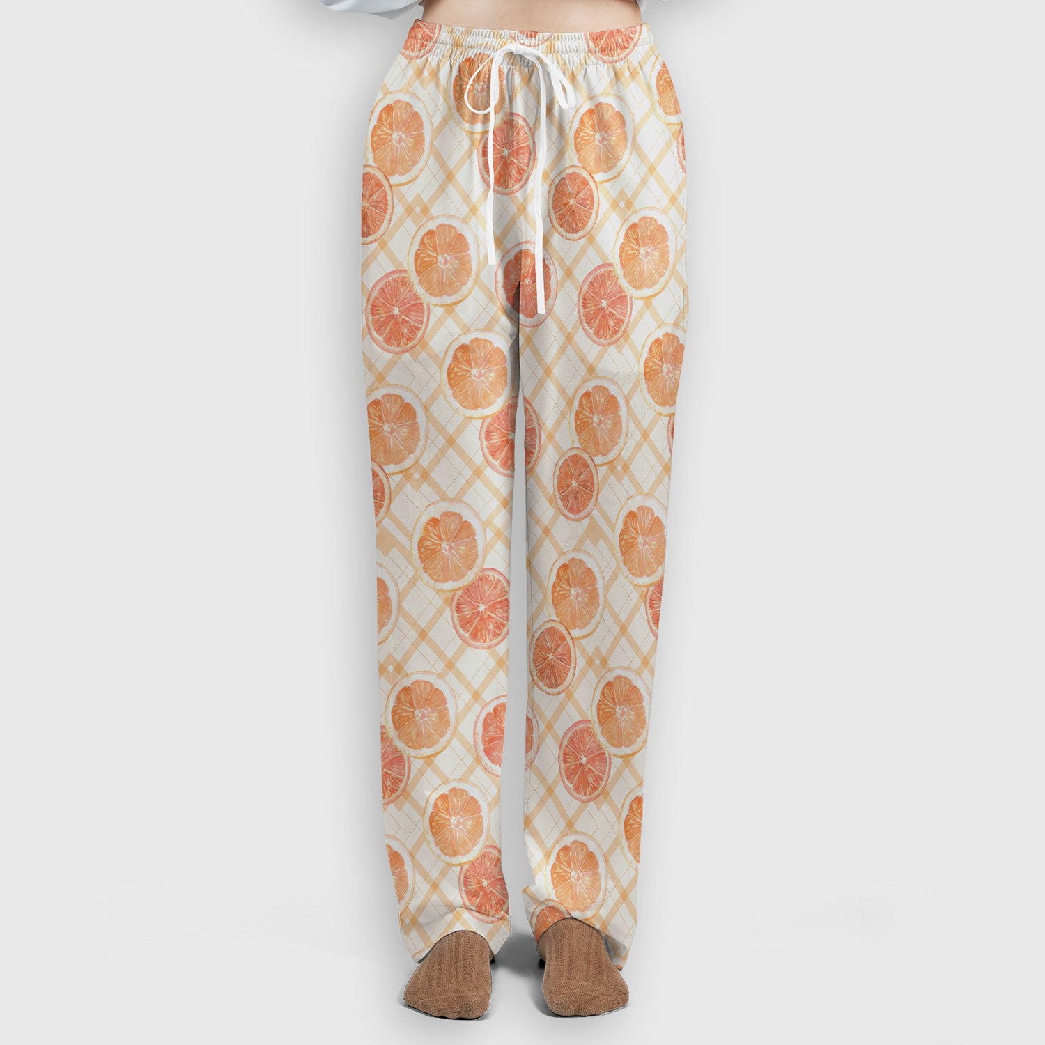 Fresh Grapefruit Slice Summer Fruit Pattern Scrub Sets, Scrub Pants and V Neck Top