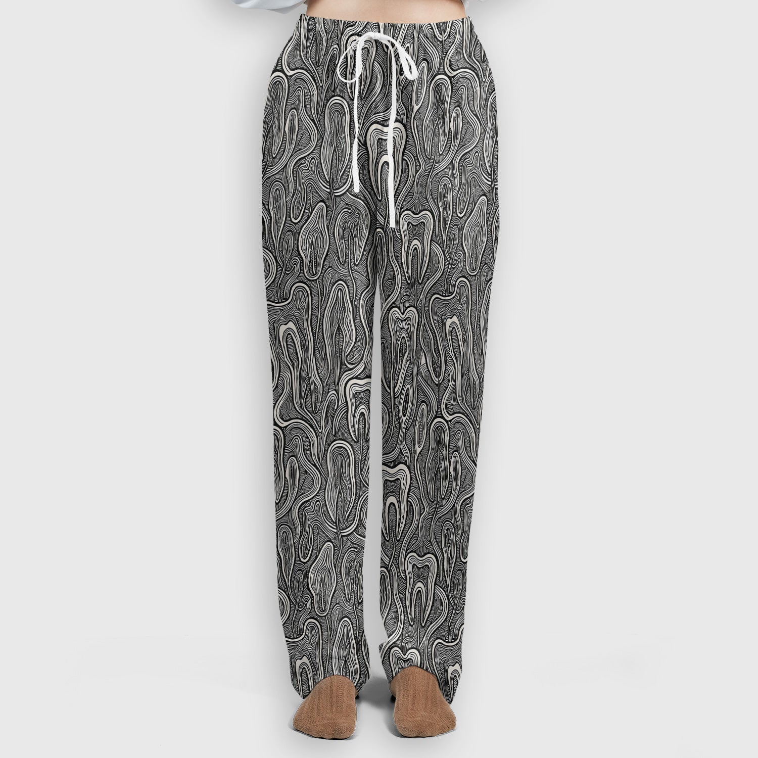 Dental Tooth Line Art Pattern Scrub Set, Scrub Pants and V Neck Top