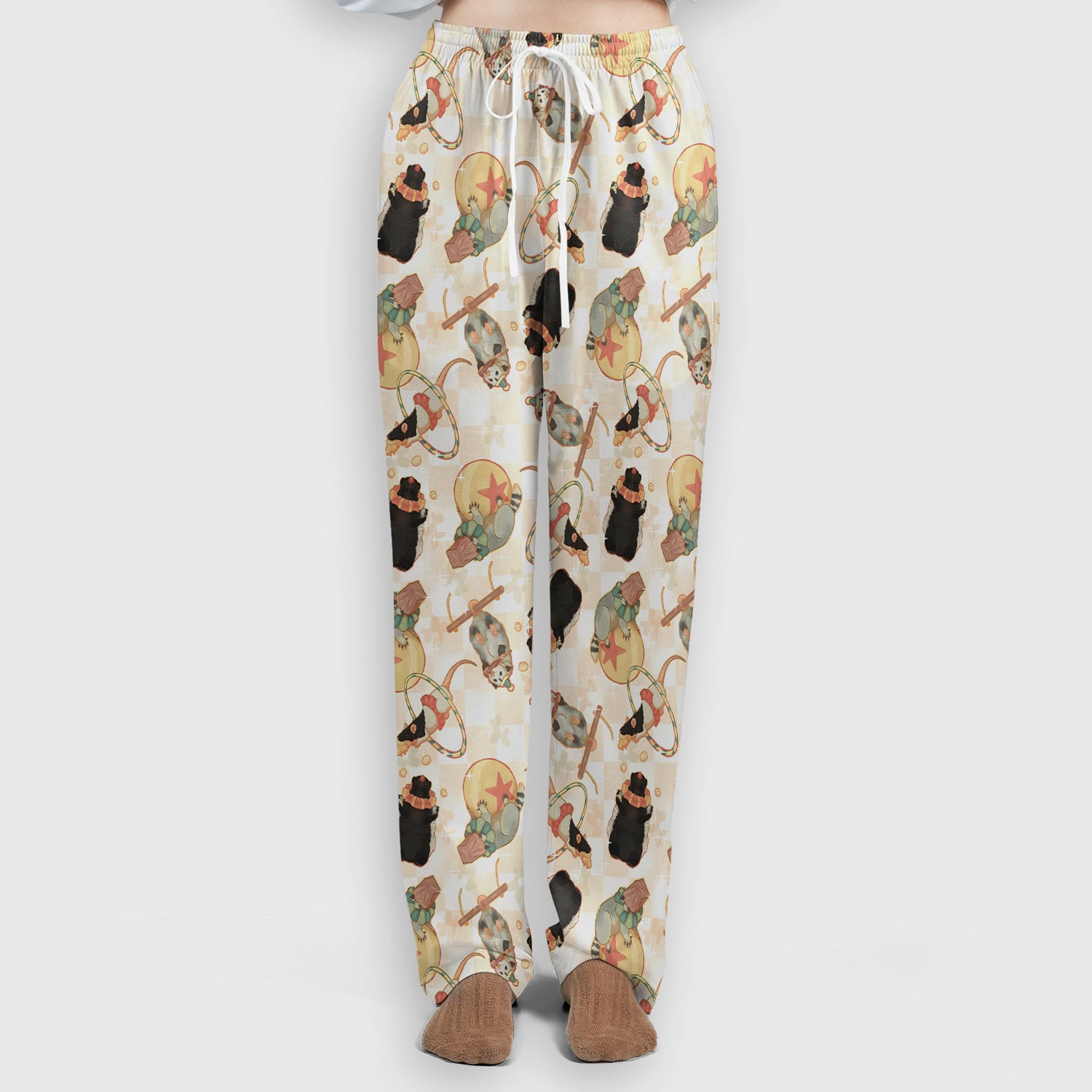 Cute Circus Animal Mouse Acrobat Pattern Scrub Set, Scrub Pants and V Neck Top