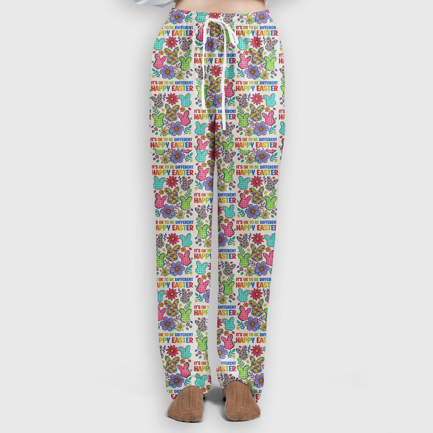 Happy Easter Bunny Floral Print Scrub Set, Breathable Med Uniform