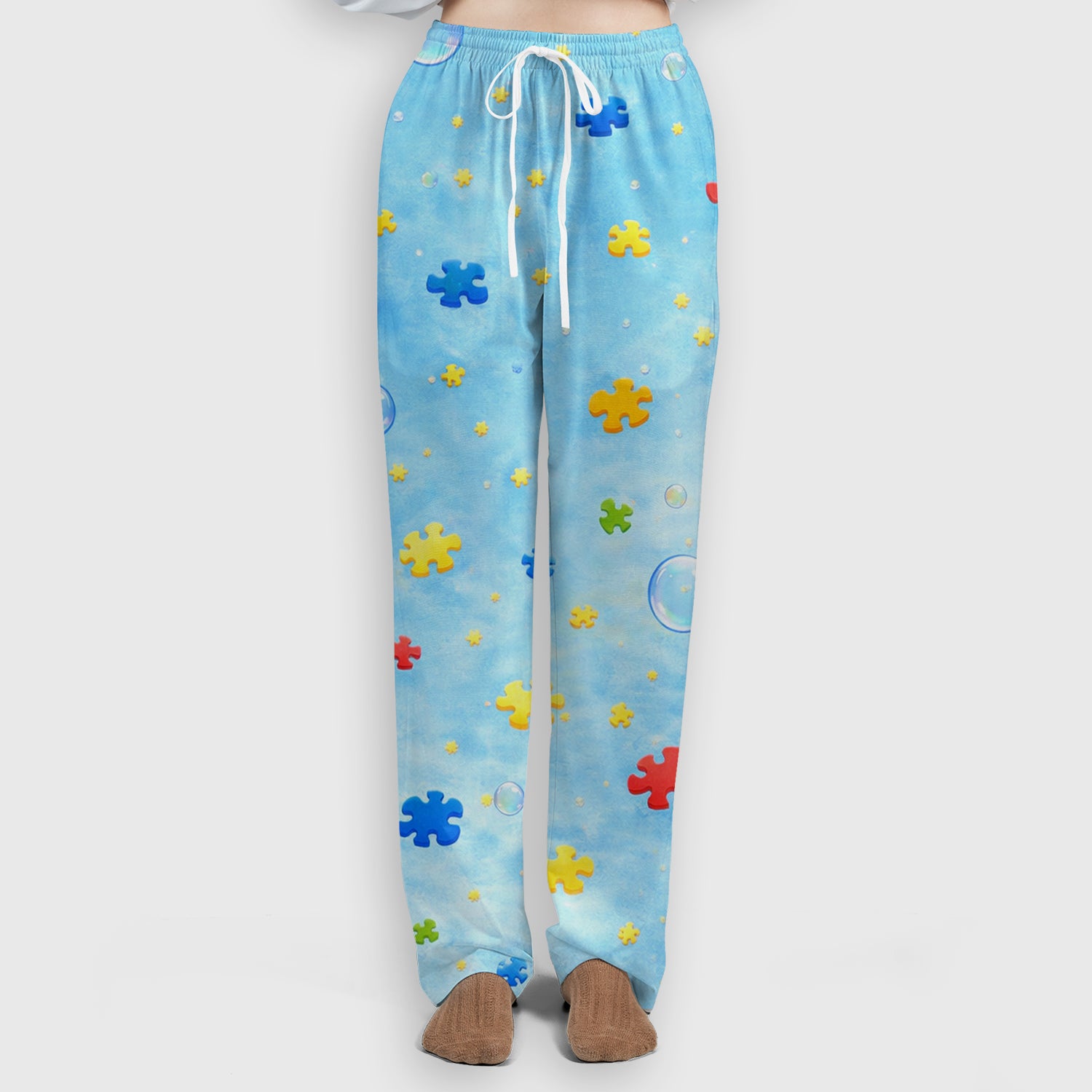 Autism Awareness Nurse Puzzle Love Needs No Words Pattern Scrub Set, Scrub Pants and V Neck Top