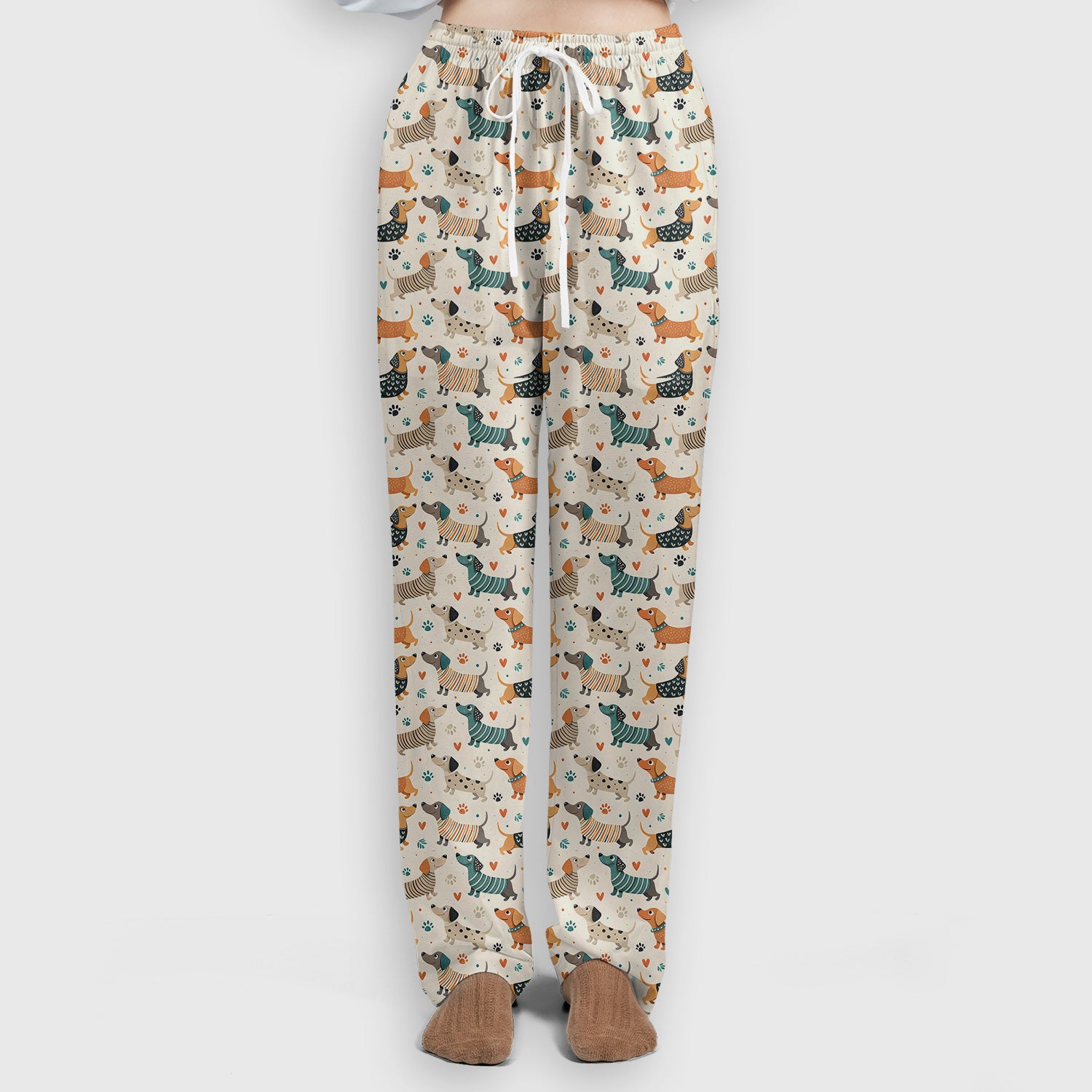 Fun Dachshund Dog Paw Heart Pattern Scrub Set, Scrub Pants and V Neck Top