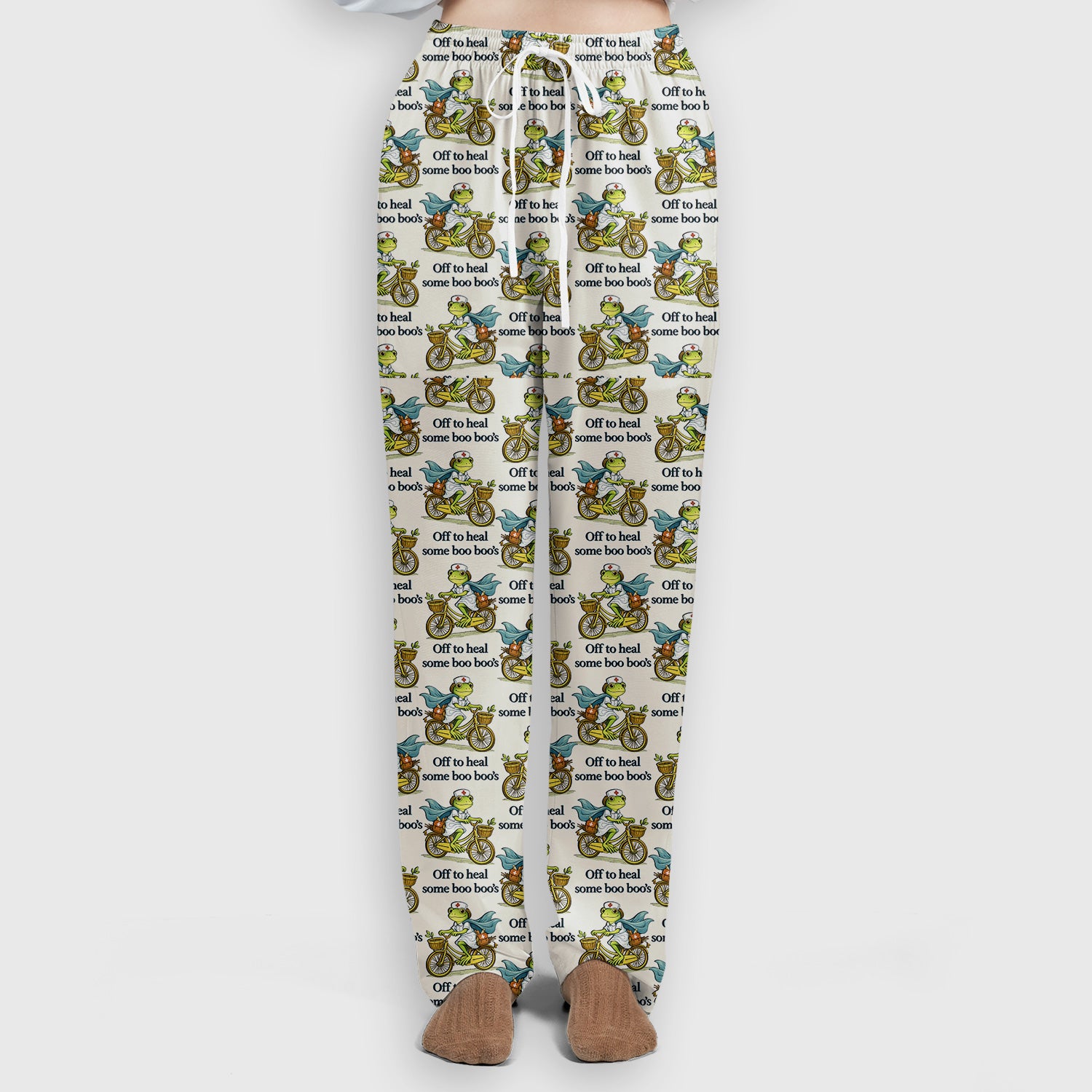 Funny Frog Nurse Cycling Pattern Scrub Set, Scrubs Pants and V Neck Top