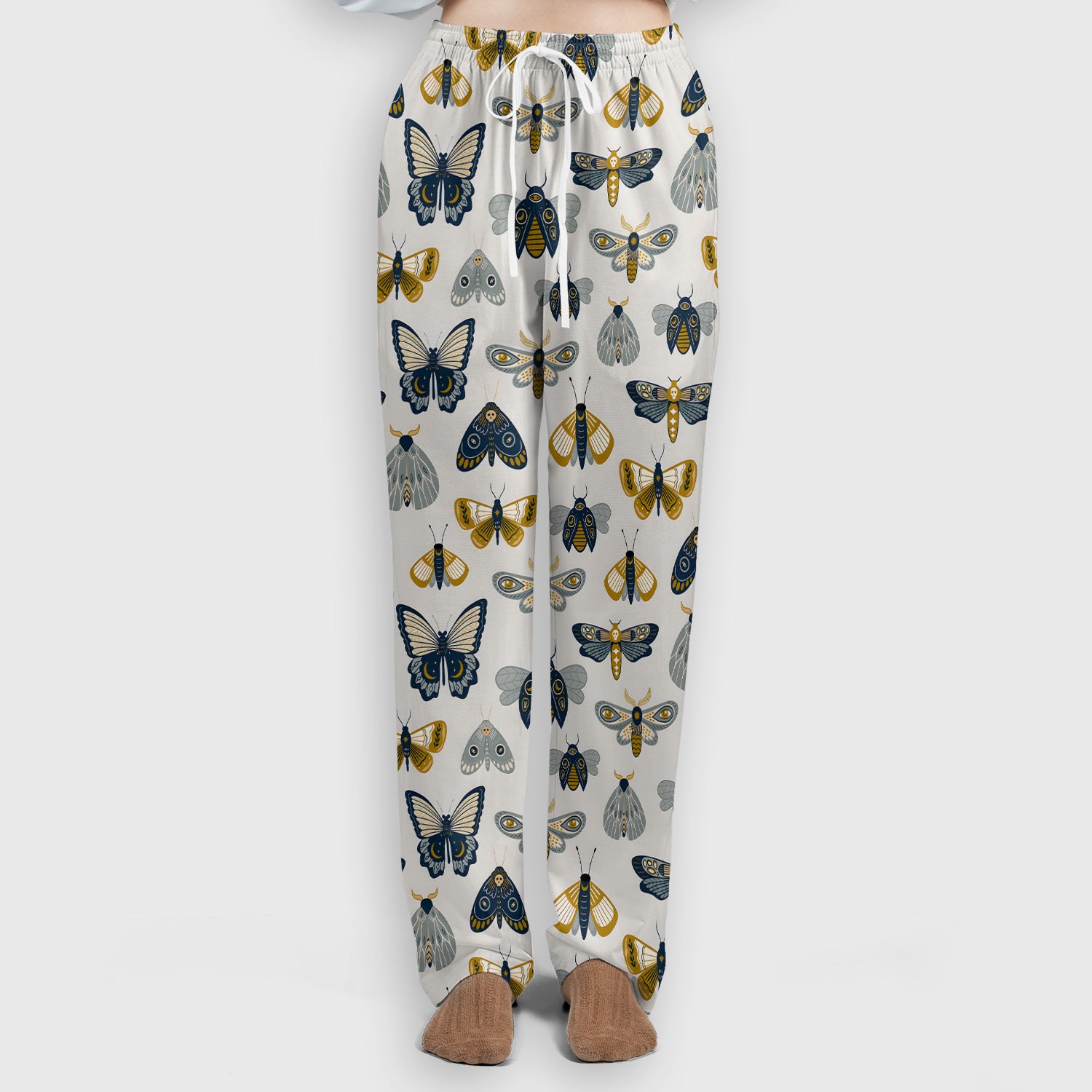 Cute Butterfly Moth Insect Pattern Scrub Set, Scrub Pants and V Neck Top