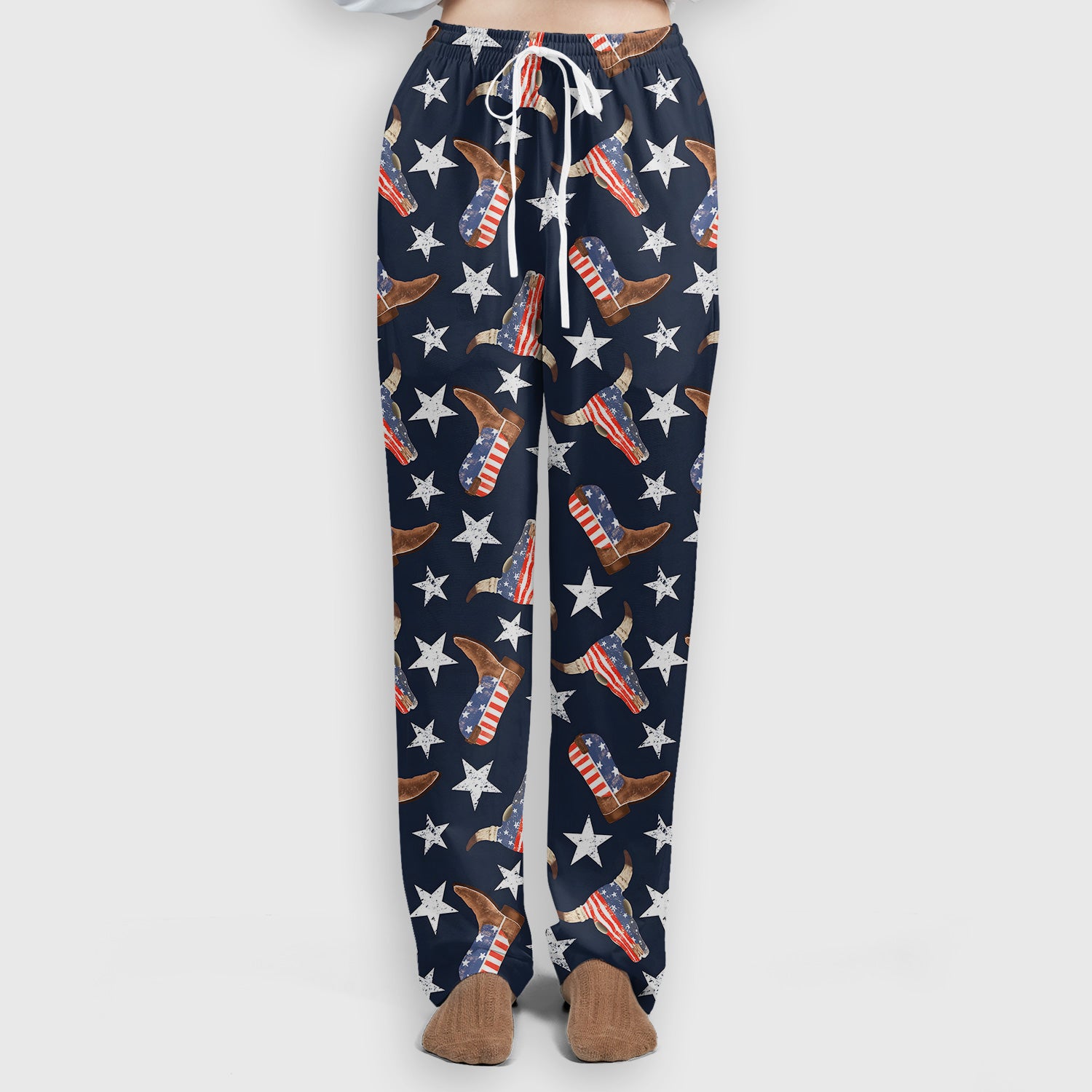 Western Boots Stars Pattern Scrub Set, Scrub Pants and V Neck Top