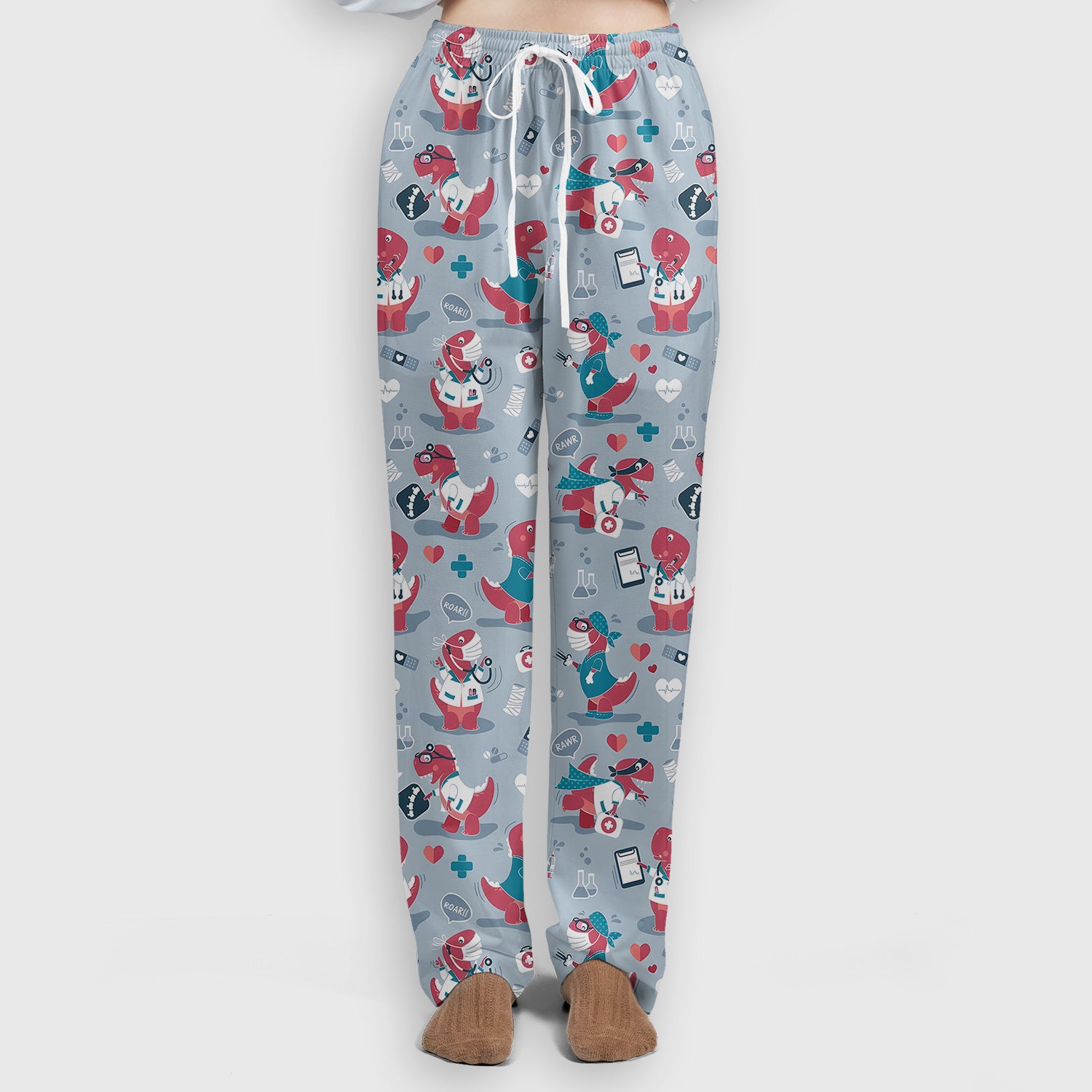 Cute Dinosaur Doctor Medical Pattern Scrub Set, Women's Scrub Sets