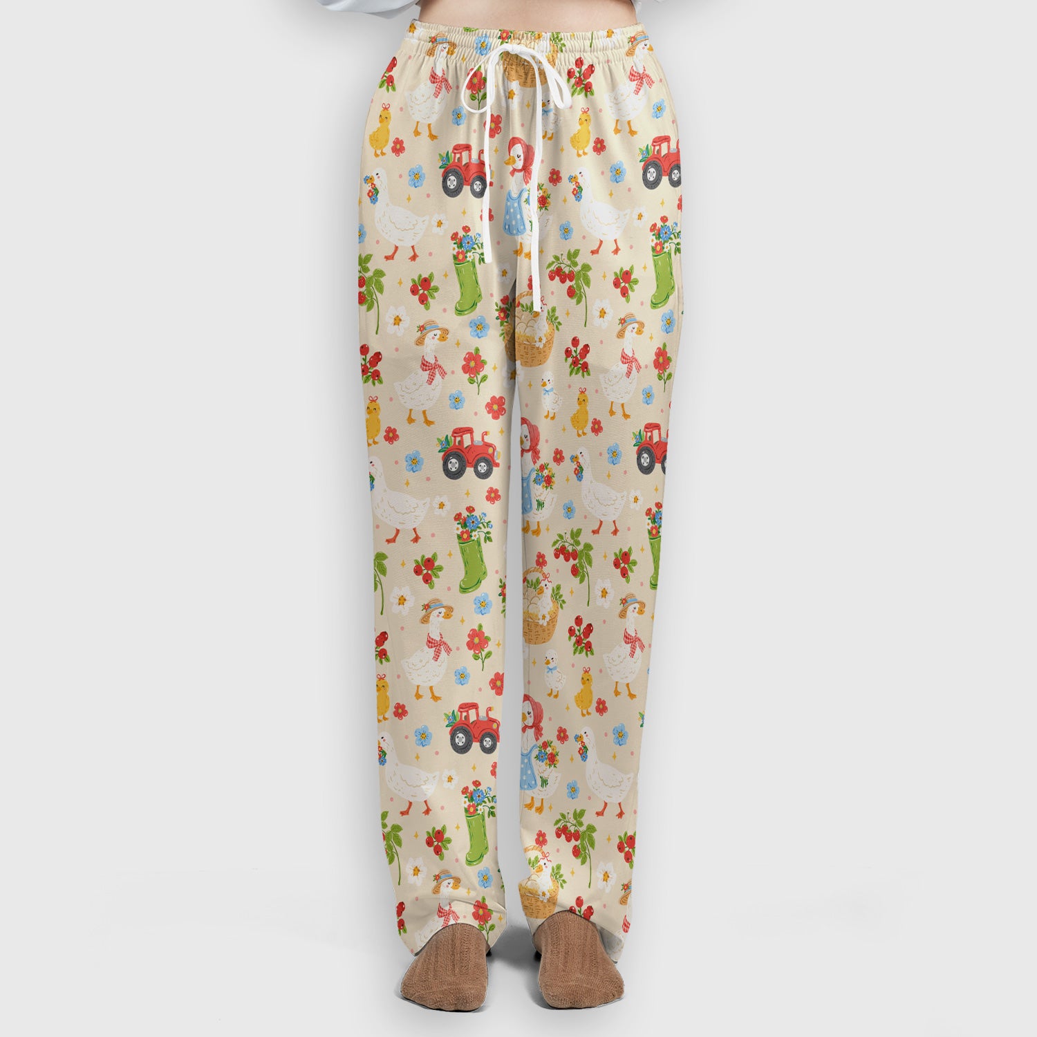 Farm Duck Chicken Tractor Flower Basket Scrub Top, Breathable Fabrics Nursing Uniform