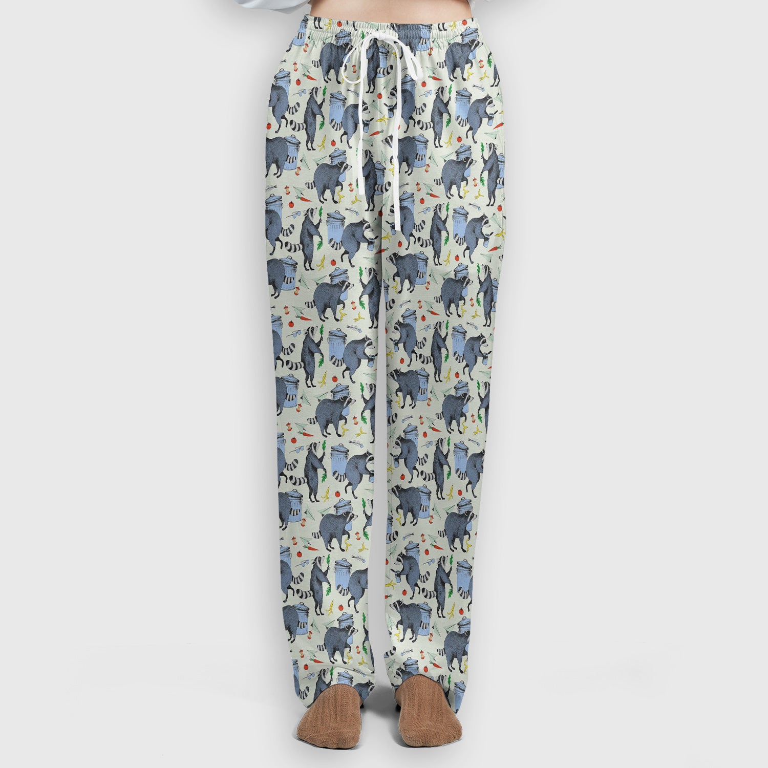 Playful Raccoon Trash Print Women's Scrub Set, Scrub Pants and V Neck Top