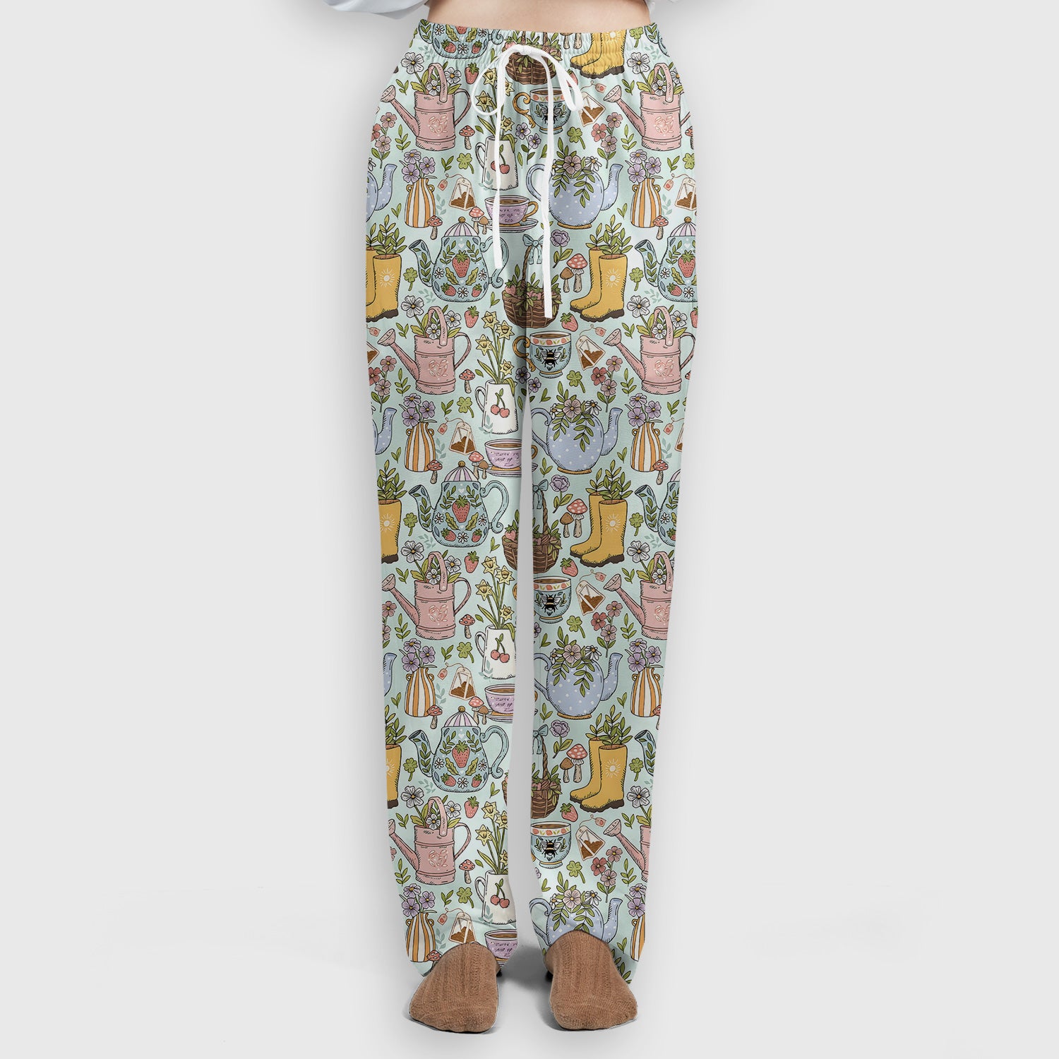 Garden Tea Party Floral Print Scrub Set, Scrub Pants and V Neck Top