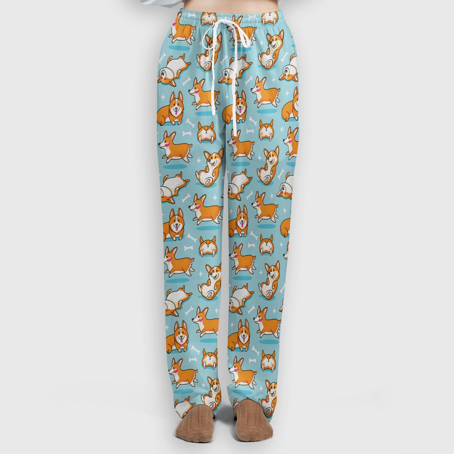 Corgi Dog Playing Rolling Bone Pattern Scrub Set, Scrub Pants and V Neck Top