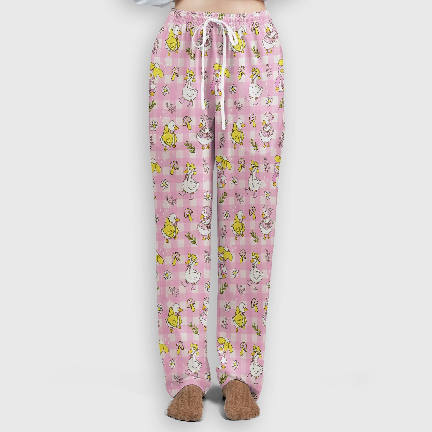 Spring Duckling Gingham Pattern Scrub Set, Scrub Pants and V Neck Top