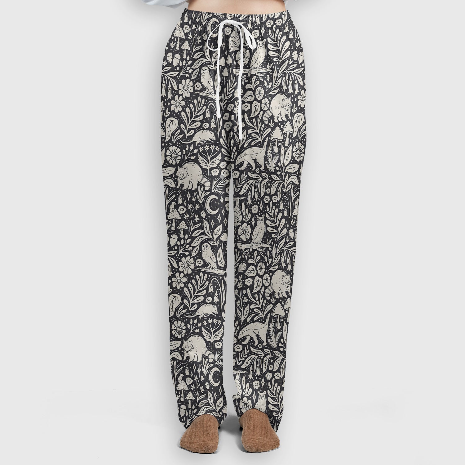 Woodland Animal Forest Pattern Scrub Set, Scrub Pants and V Neck Top