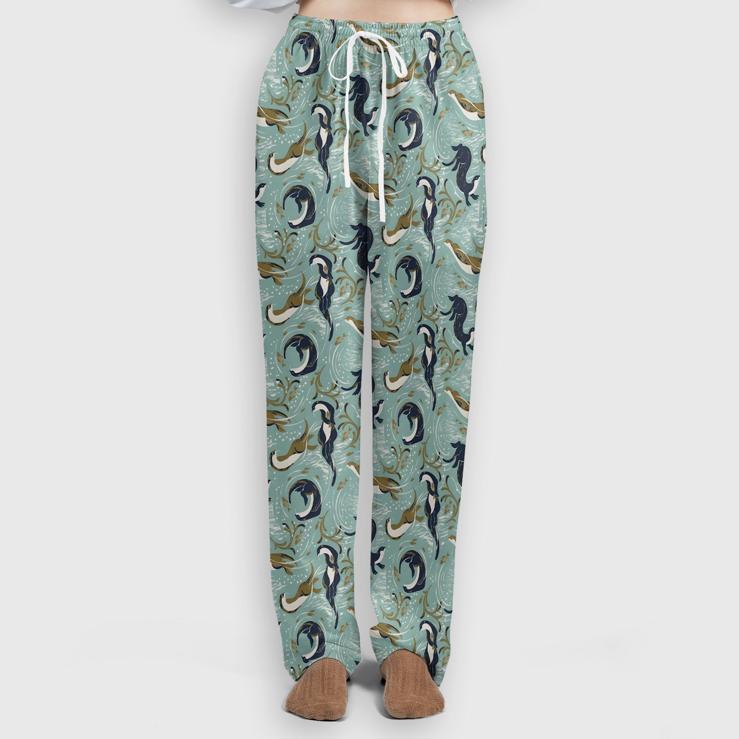 Sea Otter Ocean Wave Coastal Pattern Scrub Set, Scrub Pants and V Neck Top