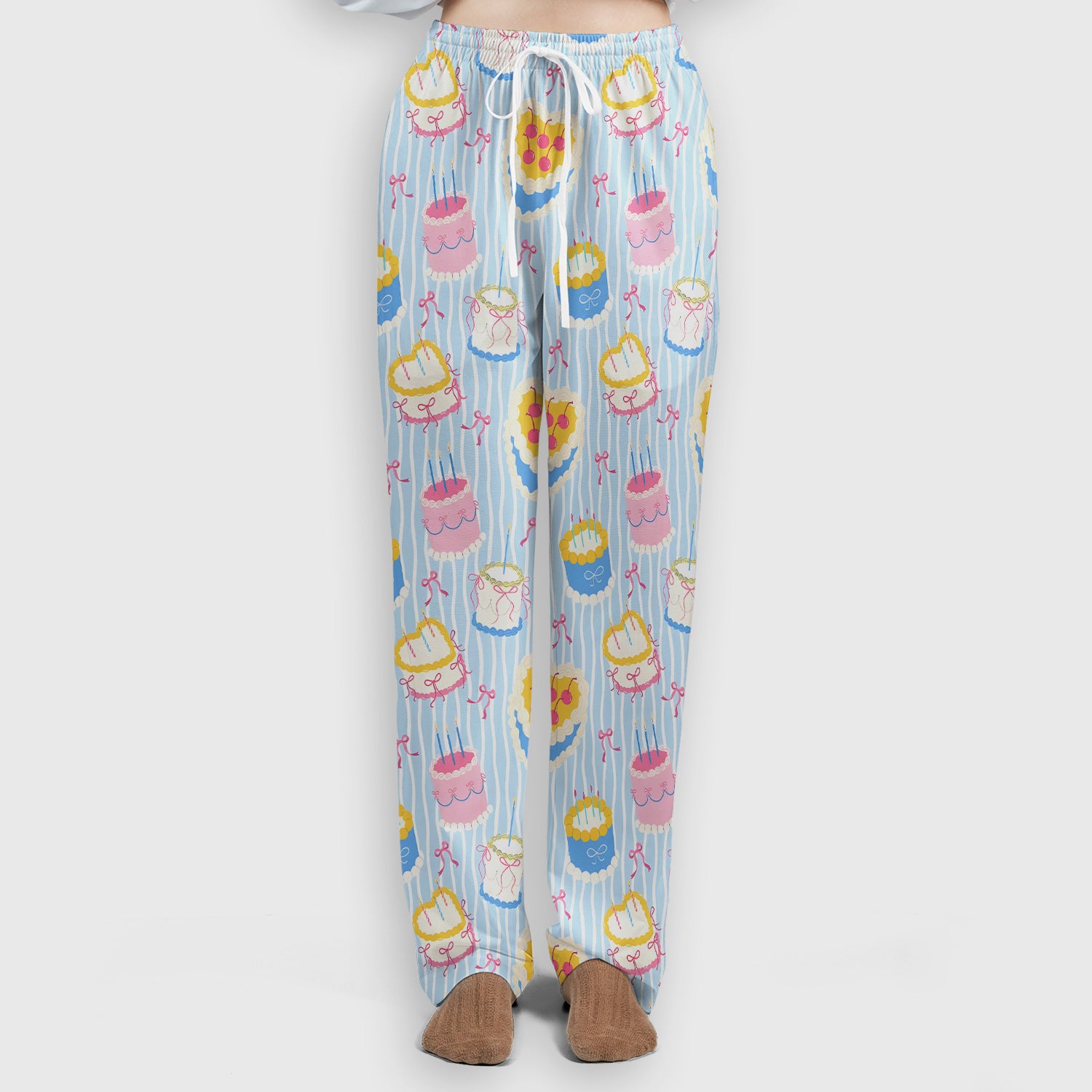 Coquette Cake Bow Stripe Pattern Scrub Set, Scrub Pants and V Neck Top