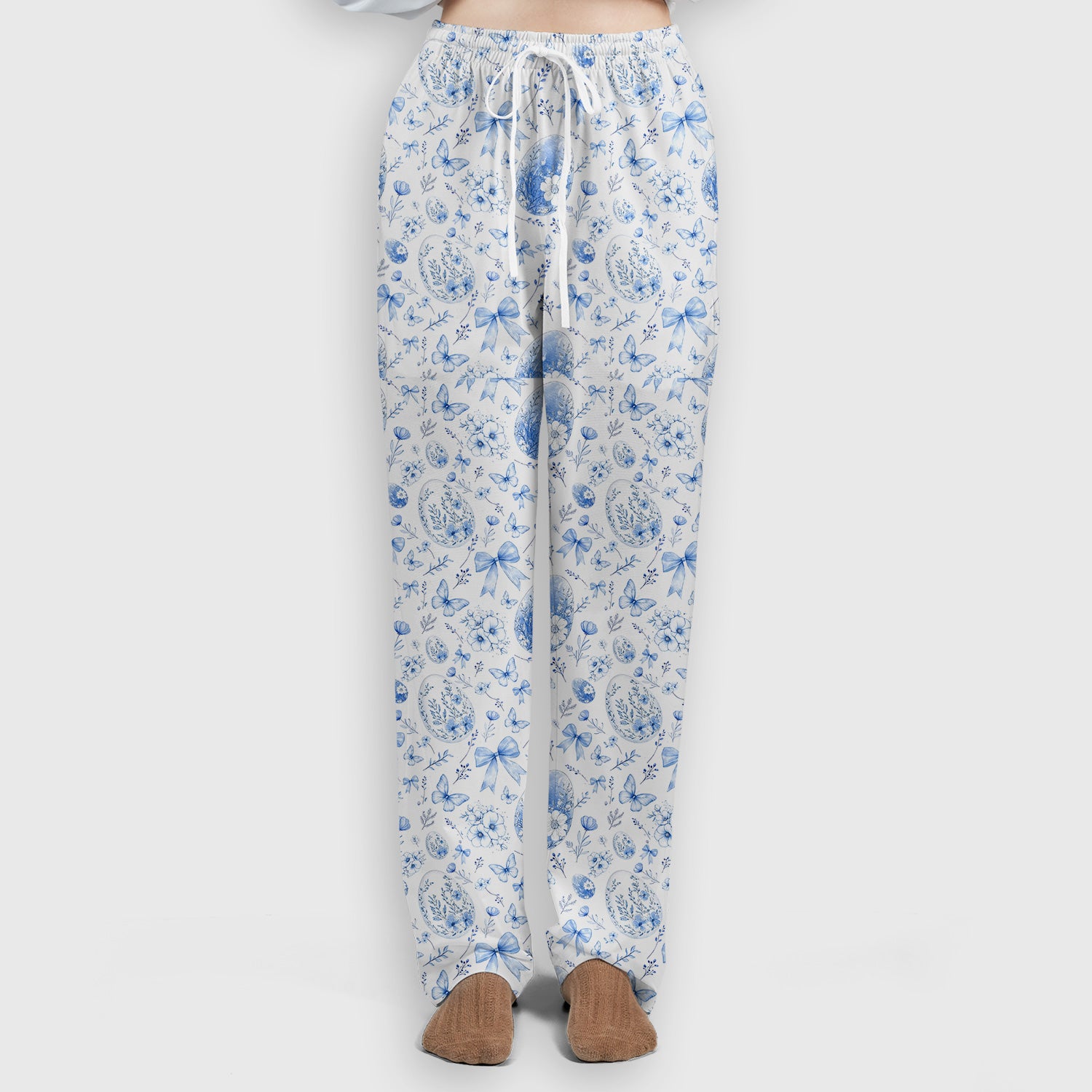 Butterfly Floral Bow Vintage Pattern Scrub Set, Scrub Pants and V Neck Top