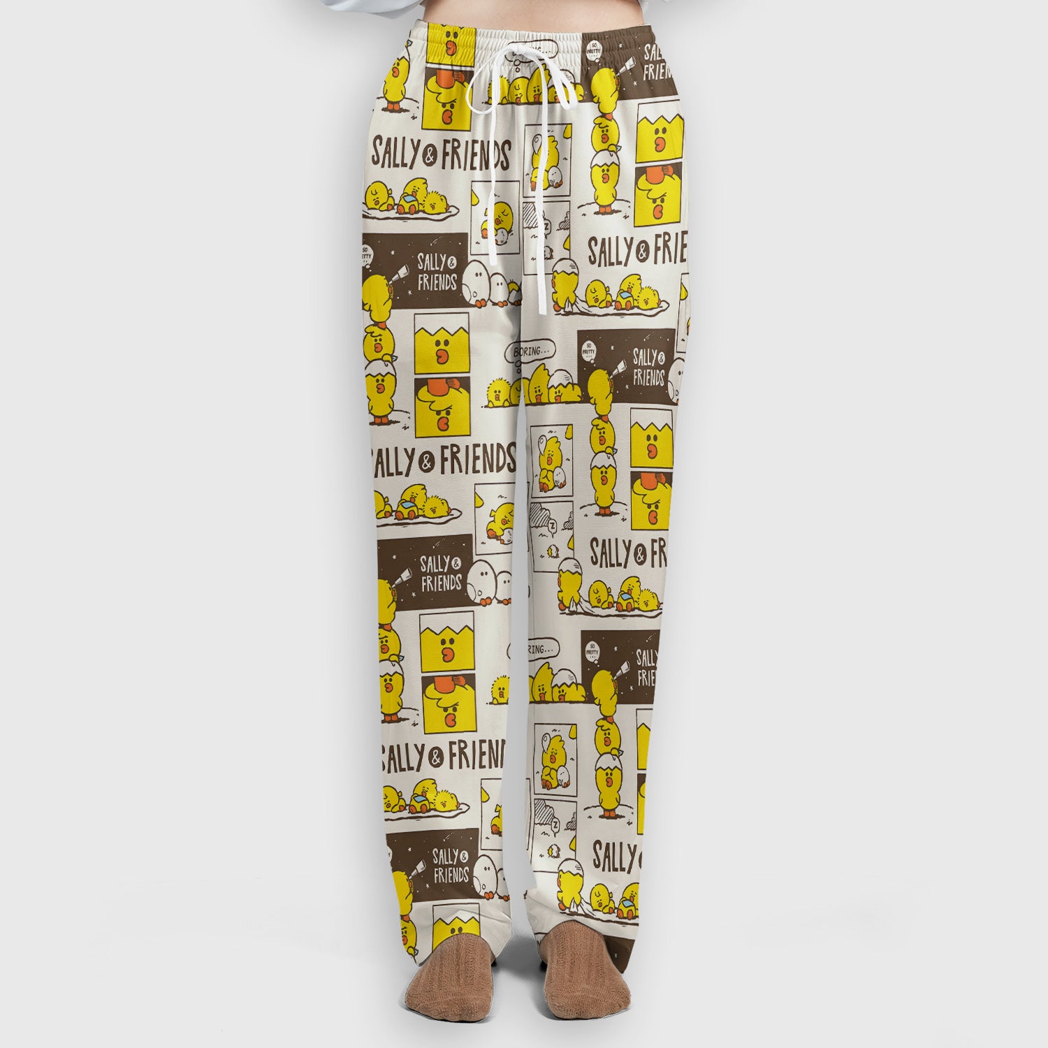Cute Cartoon Chick Comic Pattern Scrub Set, Scrub Pants and V Neck Top