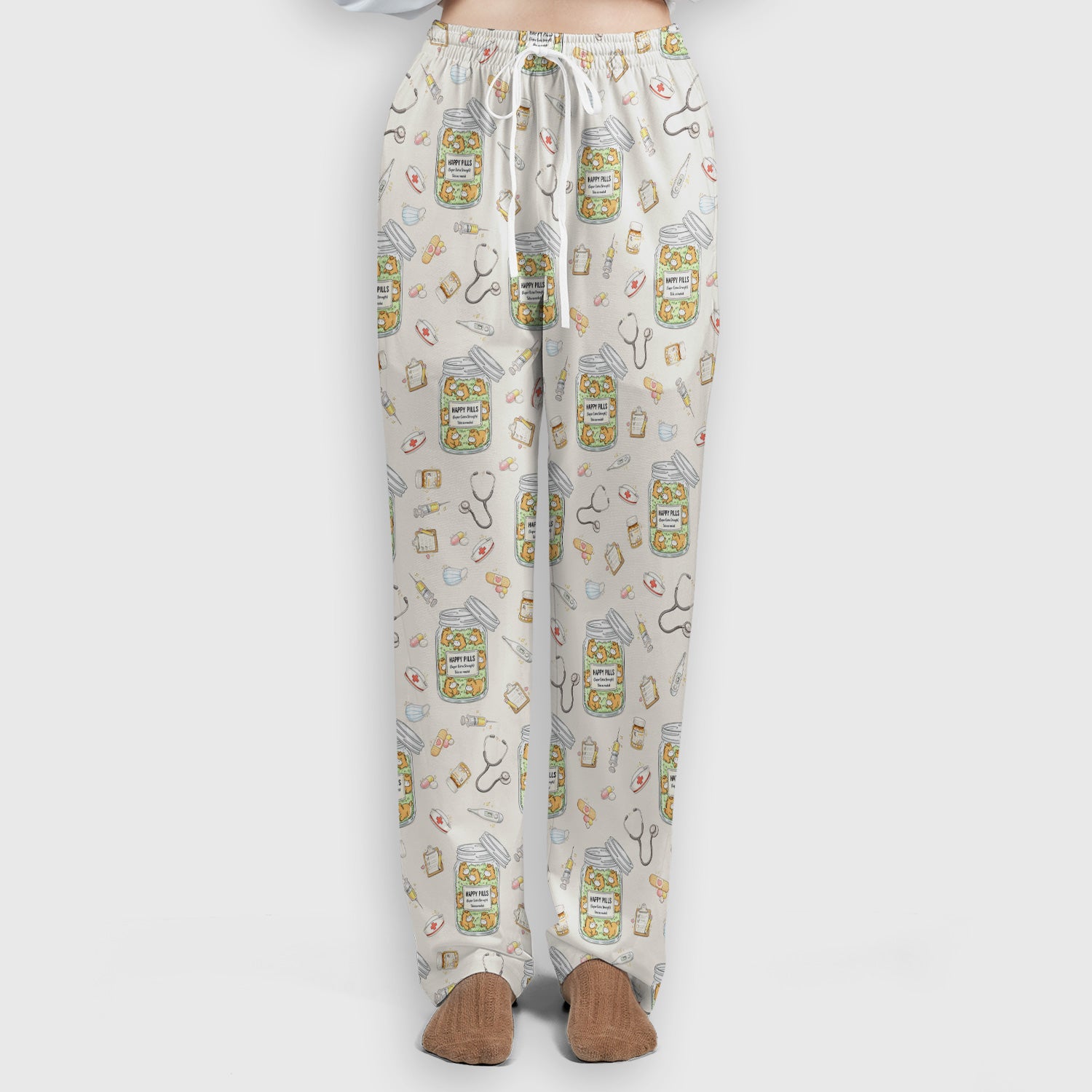 Happy Pills Horse Medical Print Women's Scrub Set, Scrub Pants and V-Neck Top