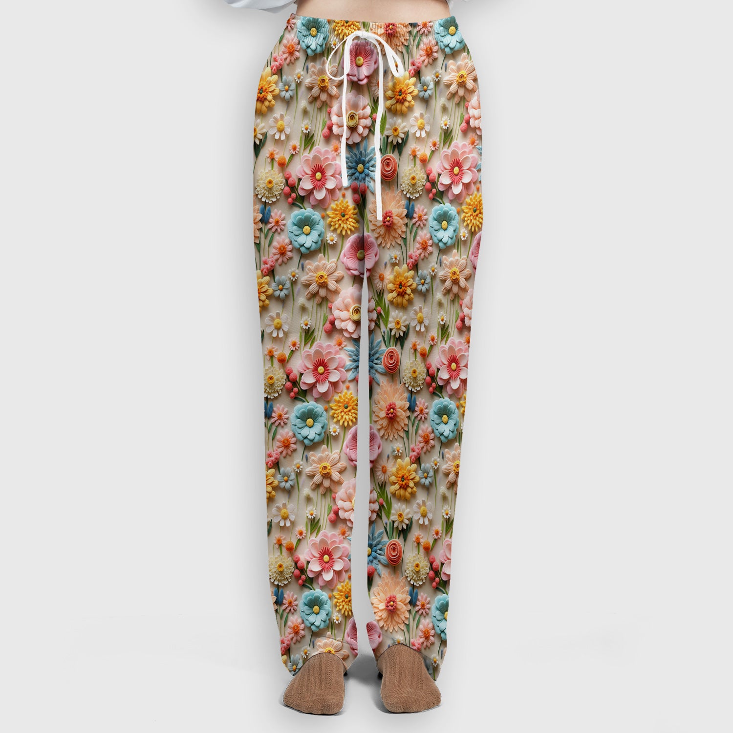 Colorful Blooming Wildflower Pattern Scrub Set, Scrub Pants and V Neck Top