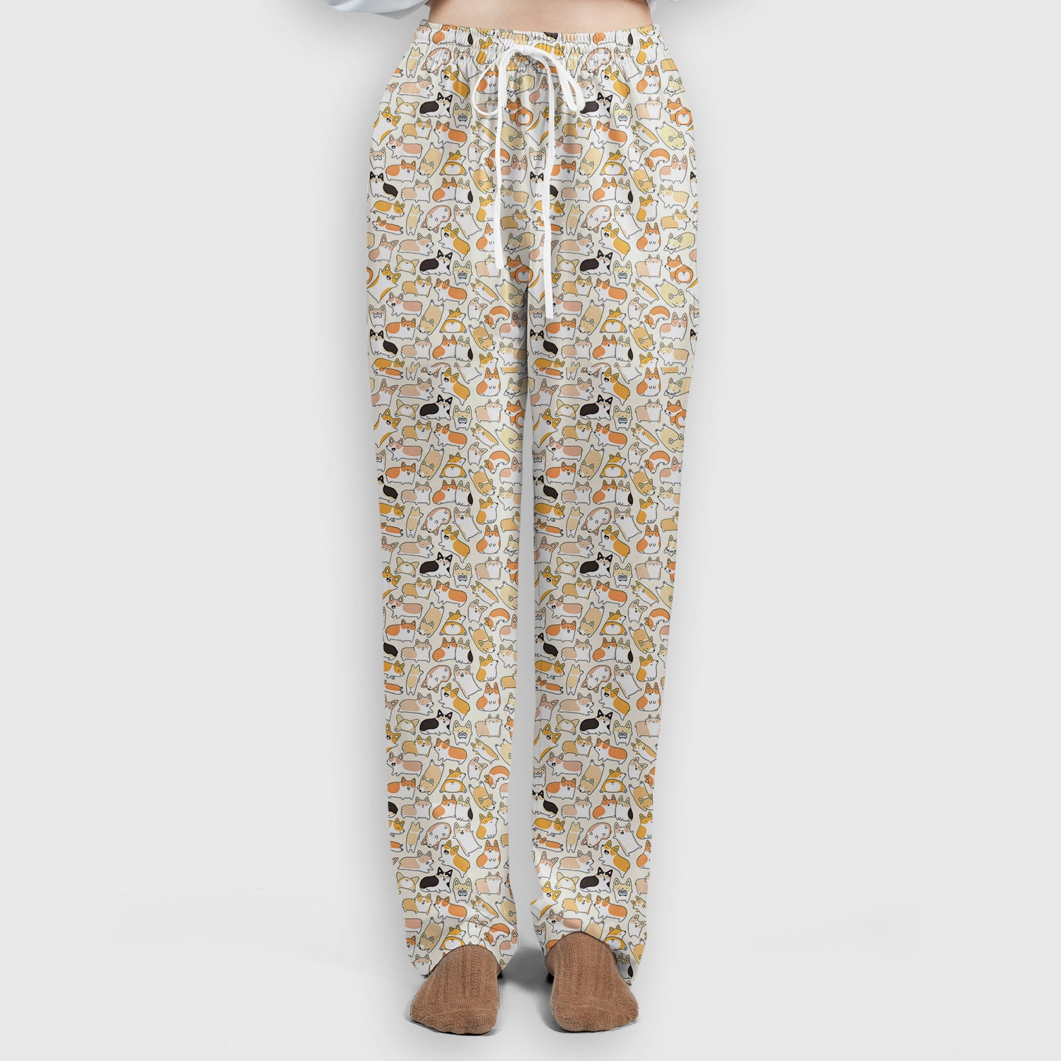 Cute Corgi Dog All Over Print Scrub Set, Scrub Pants and V Neck Top