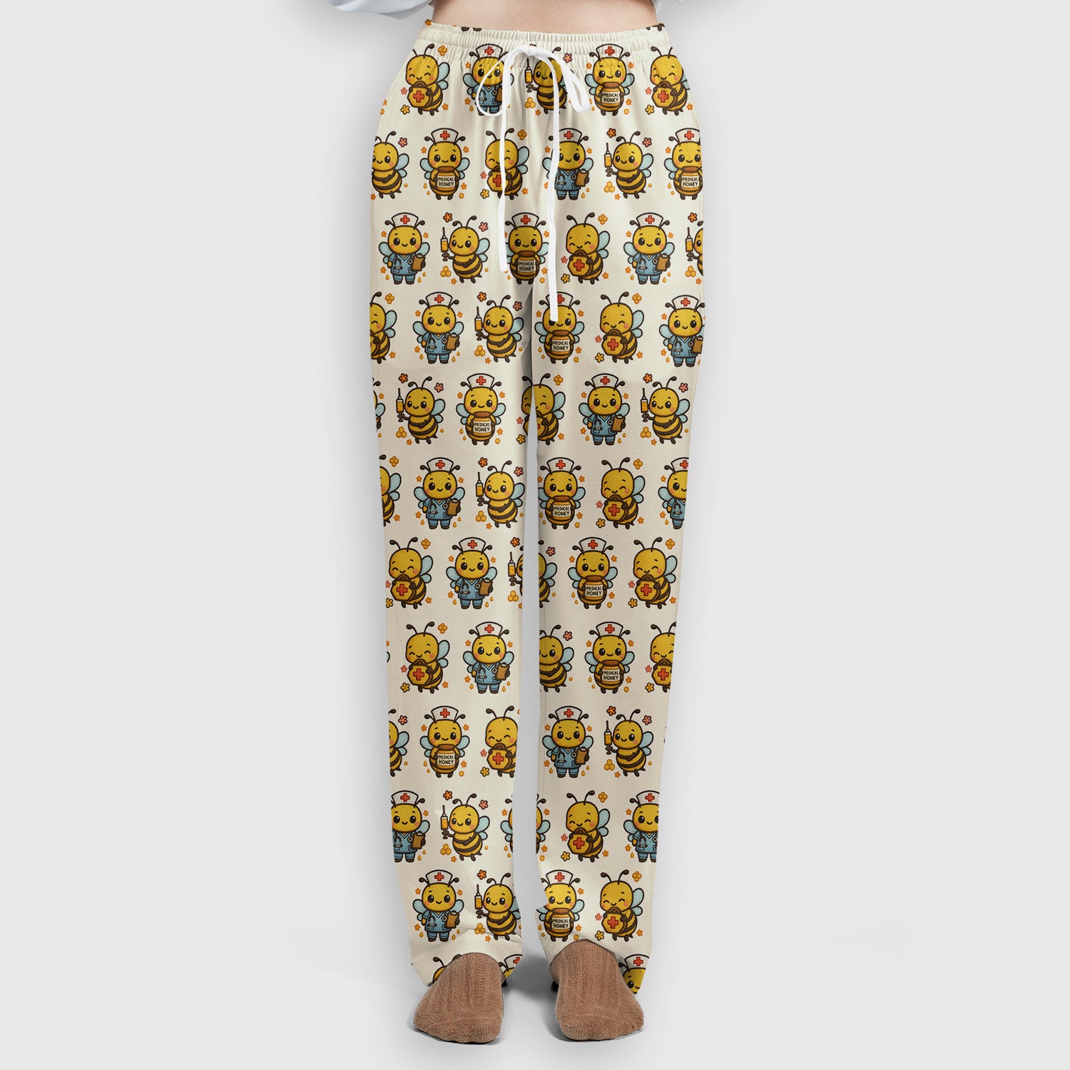Cute Nurse Bee Scrub Set, Kawaii Medical Honey Bee Pattern Shirt for Nursing Professionals