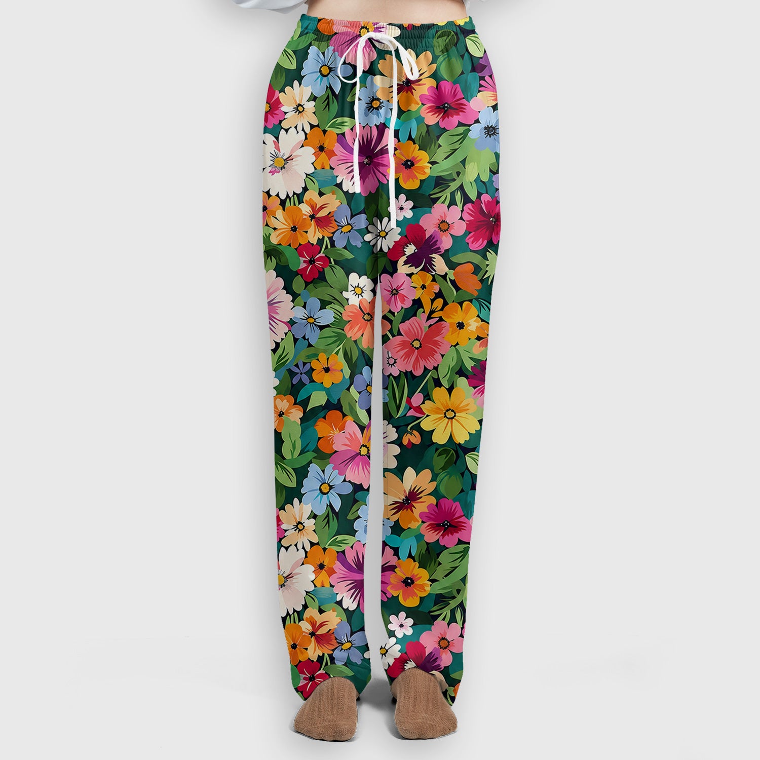 Colorful Wildflower Garden Pattern Scrub Set, Scrub Pants and V Neck Top