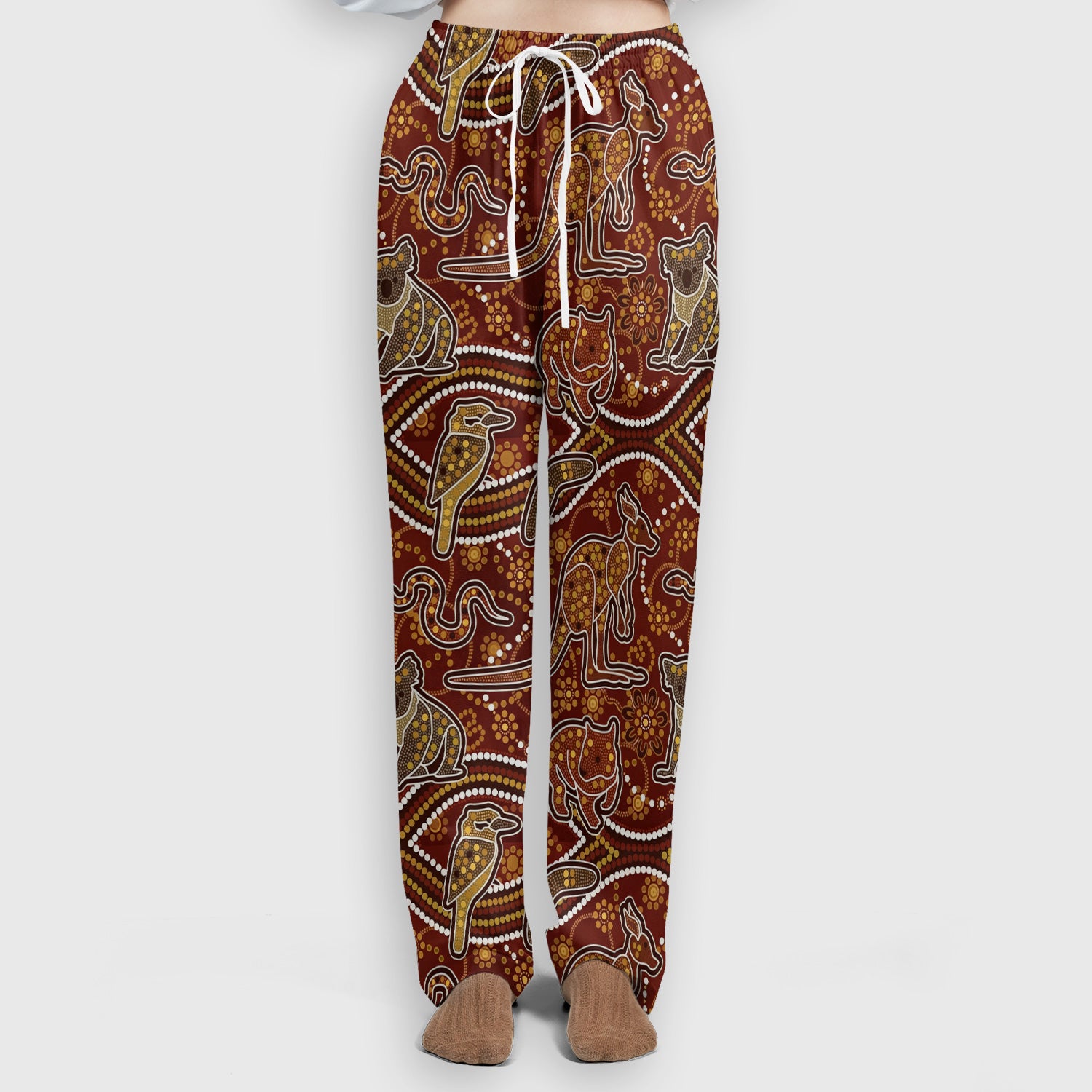 Australian Kangaroo Koala Aboriginal Art Pattern Scrub Sets, Scrub Pants and V Neck Top