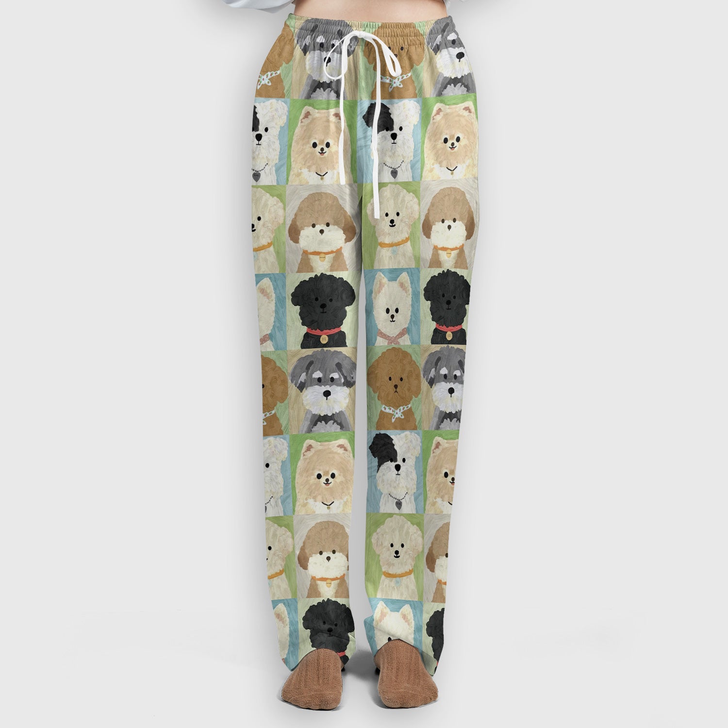 Adorable Different Dog Breeds Pattern Scrubs Sets, Scrub Pants and V Neck Top