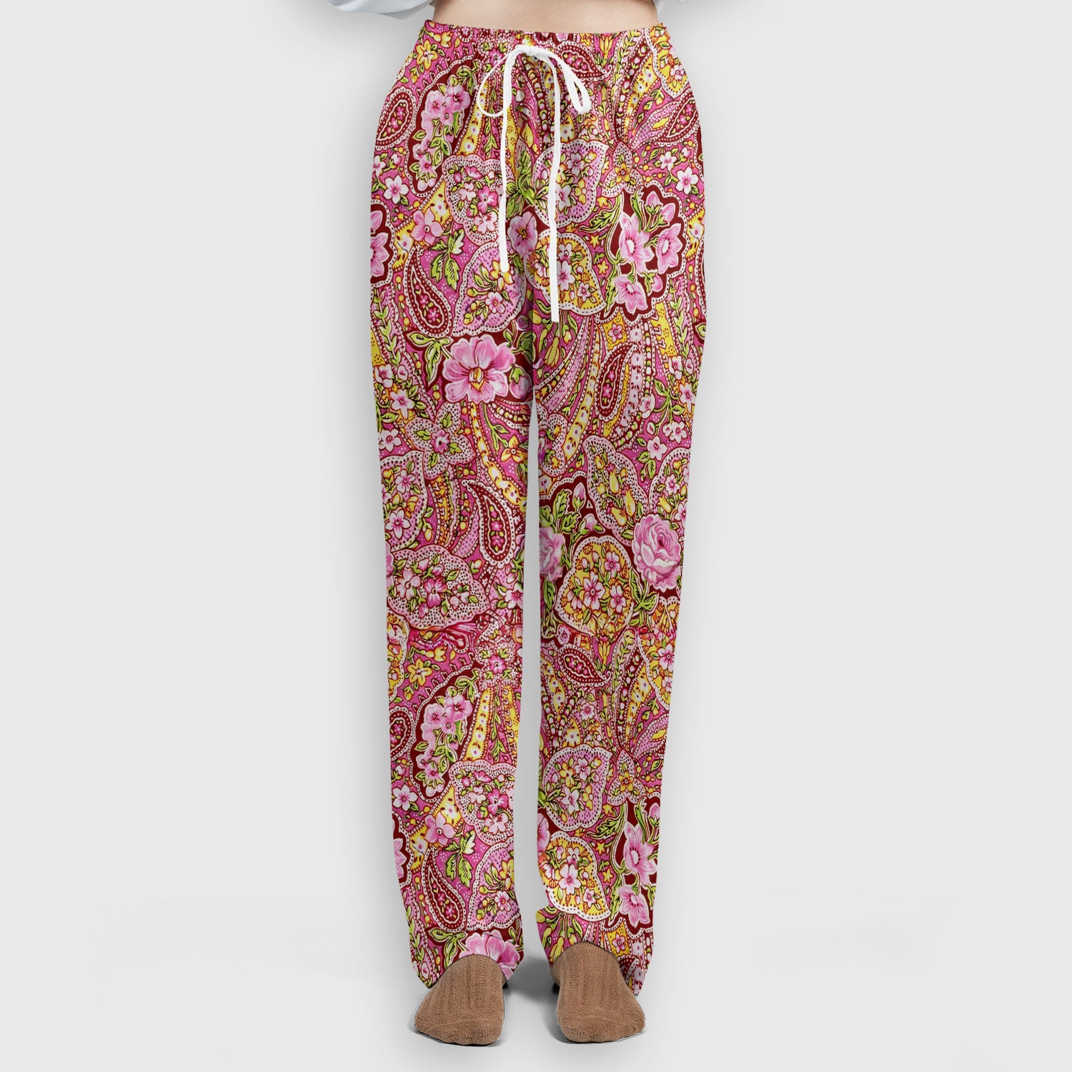 Pink Floral Paisley Blossom Print  Scrub Set, Scrub Pants and V Neck Top