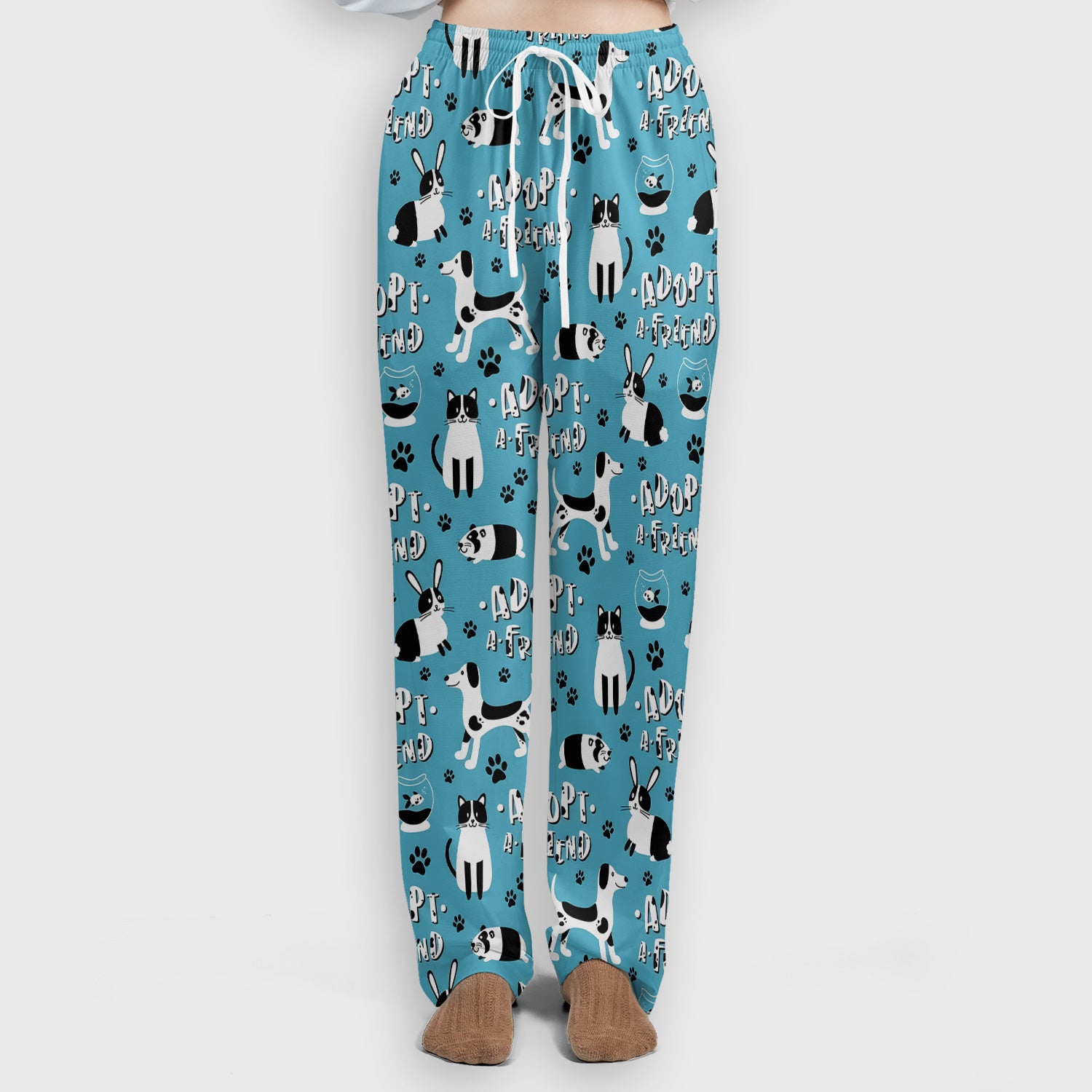 Cute Adopt A Friend Pet Pattern Scrub Set, Scrub Pants and V Neck Top