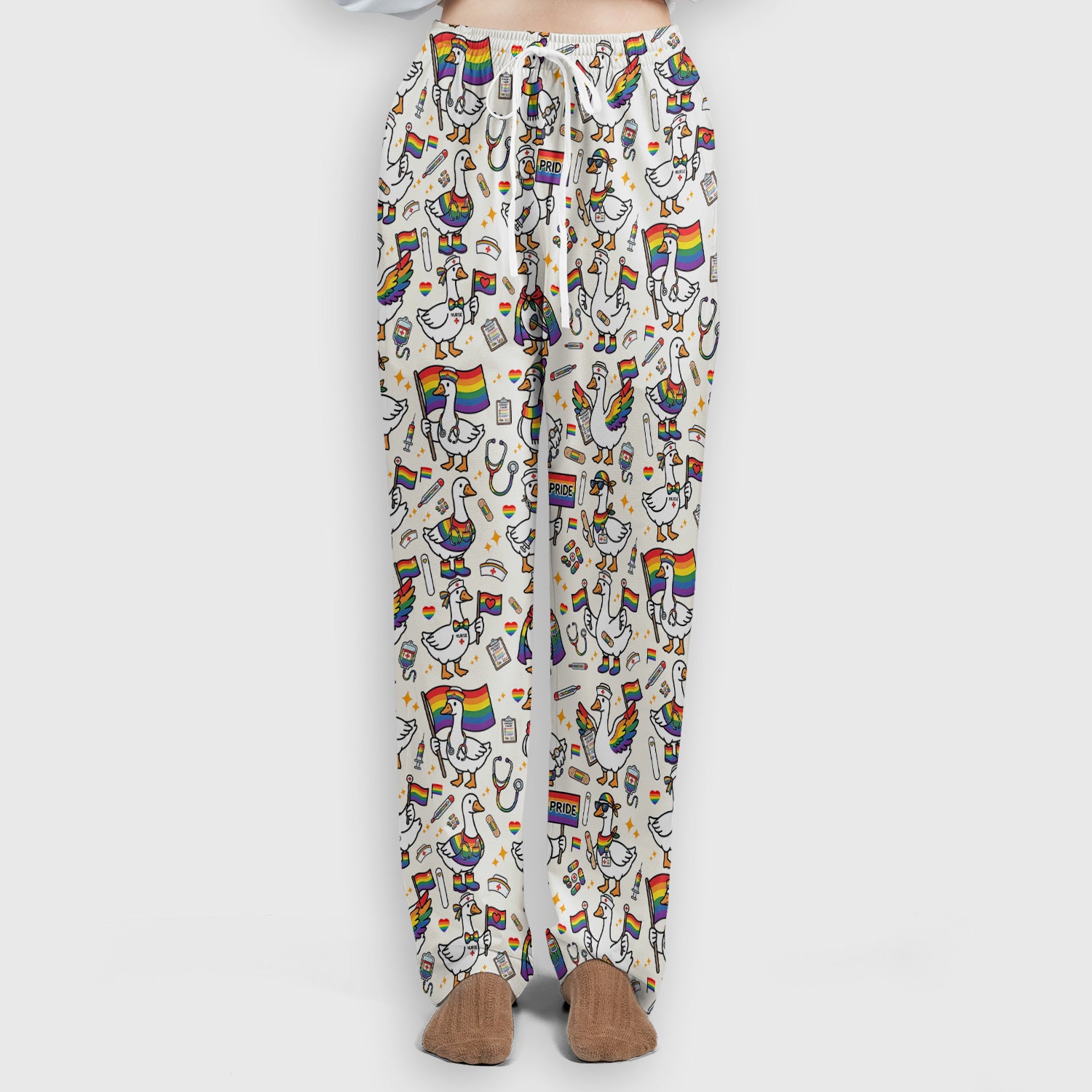 LGBT Pride Nurse Duck Pattern Scrub Set, Breathable Med Uniform