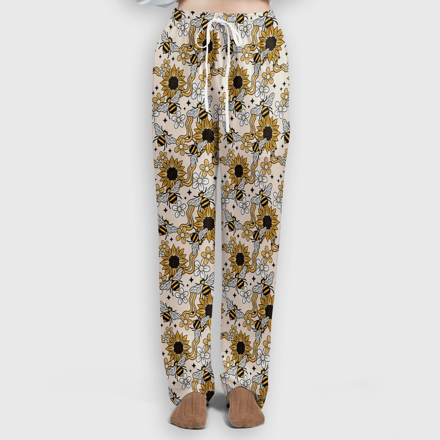 Sunflower And Honey Bee Floral Scrub Set, Scrub Pants and V Neck Top