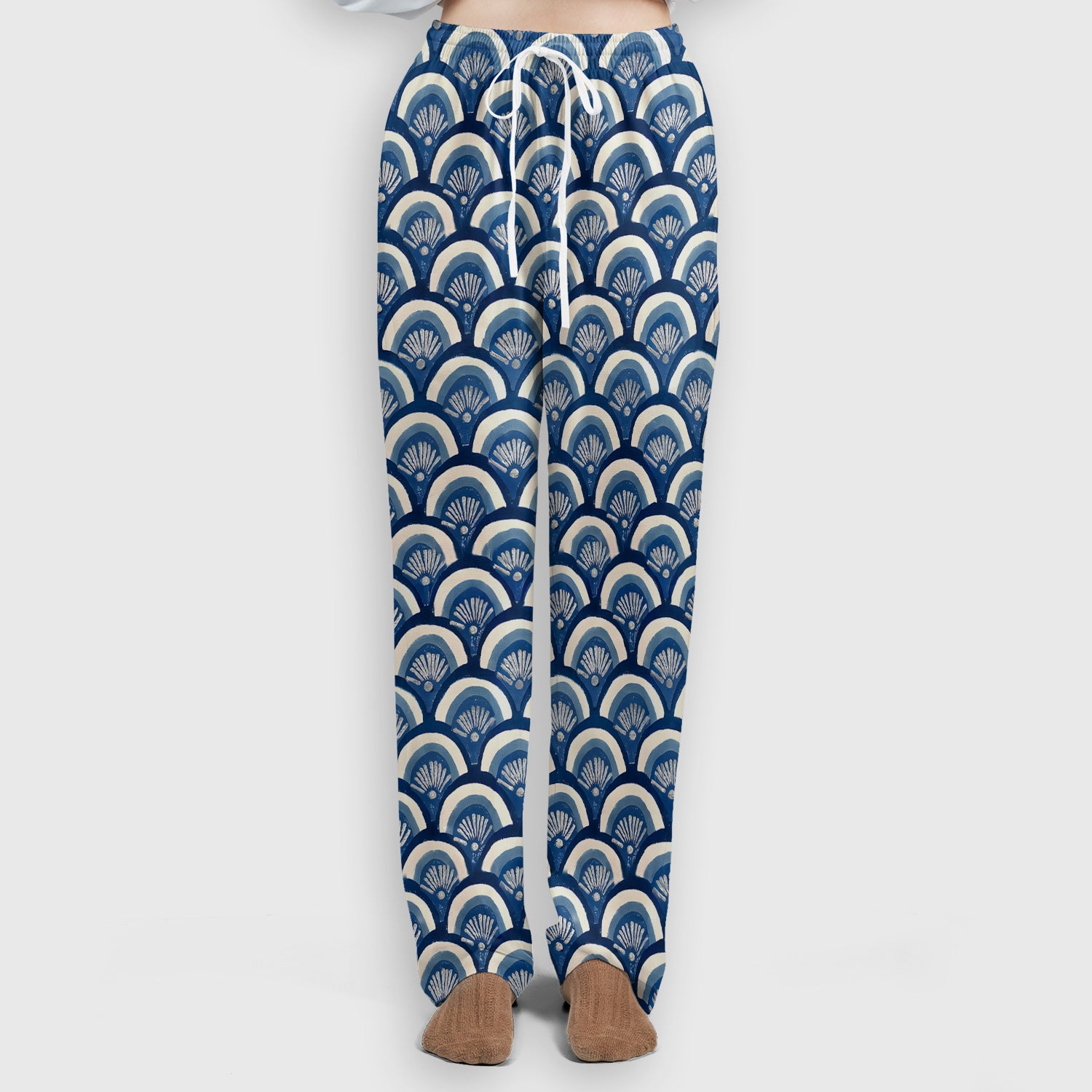 Blue Seashell Pattern Scrub Set, Scrub Pants and V Neck Top