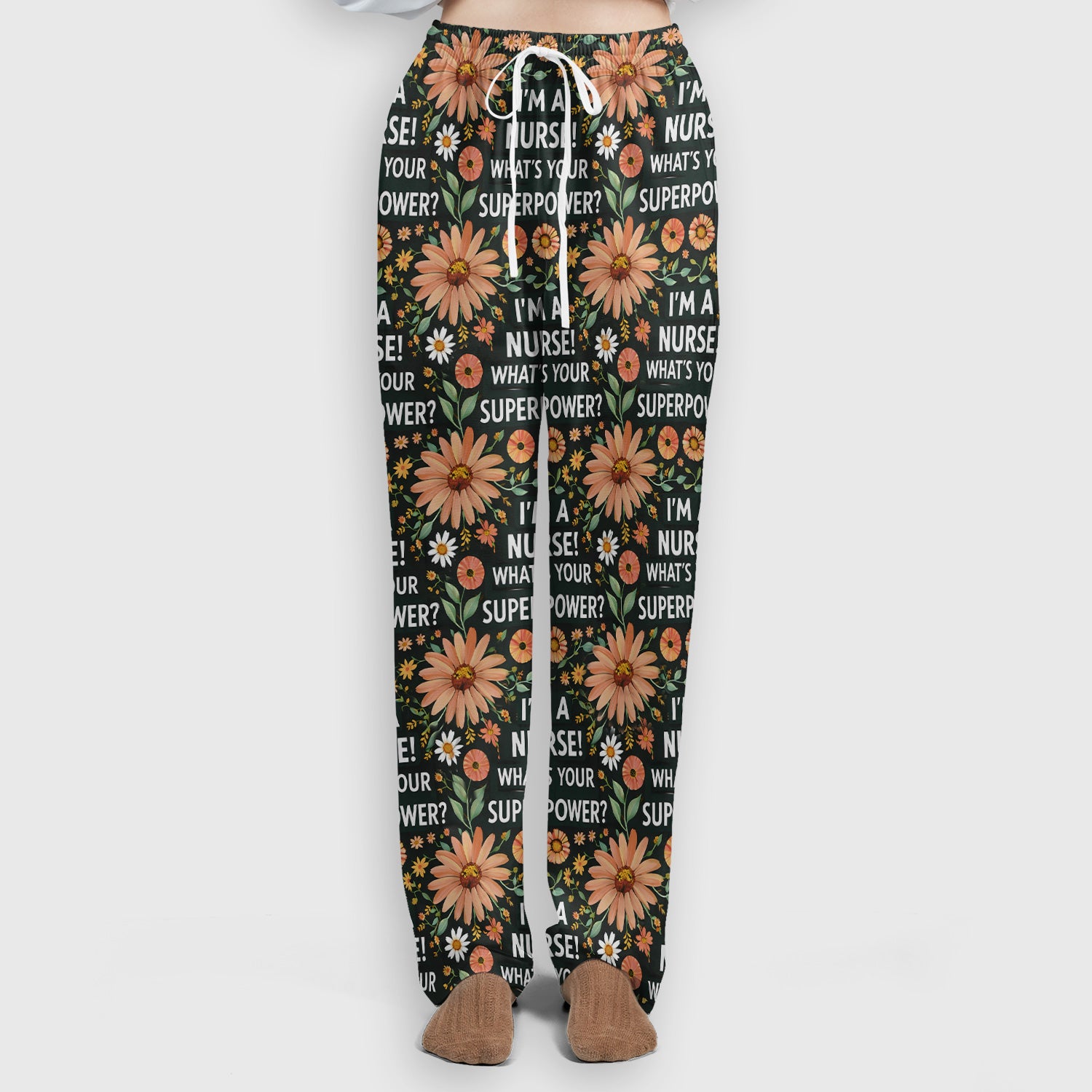 Funny Nurse Superpower Floral Pattern Scrub Set, Scrub Pants and V Neck Top