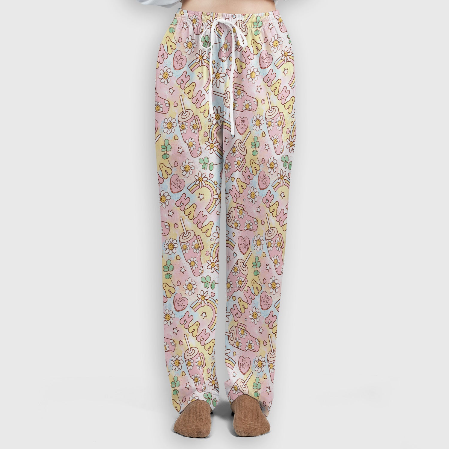 Sweet Nurse Mama Daisy Rainbow Pattern Scrub Set, Scrub Pants and V Neck Top