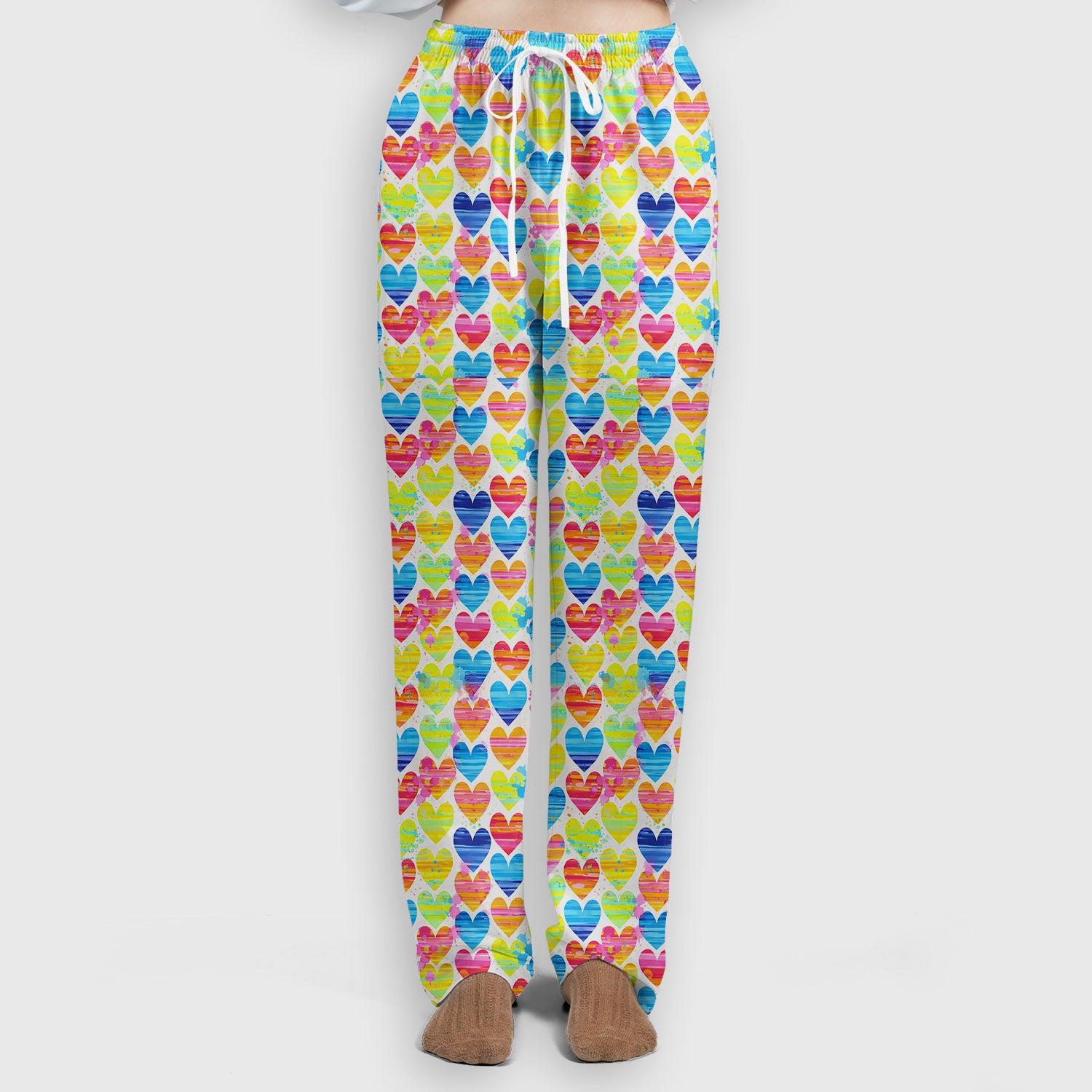 Bright Multicolor Rainbow Heart All Over Print Pattern Set, Women's Scrub Set