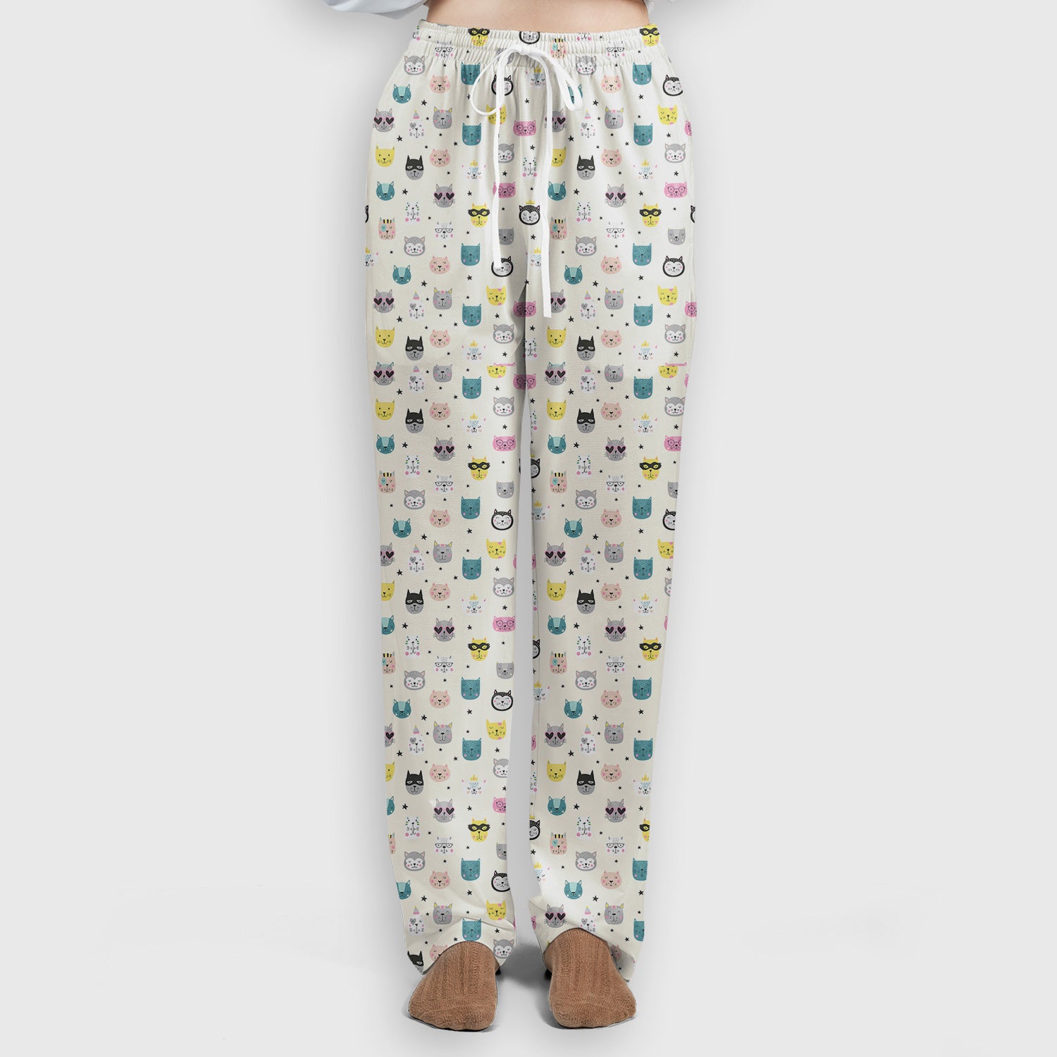 Cute Colorful Cat Pattern Women's Scrub Sets, Breathable Med Uniform