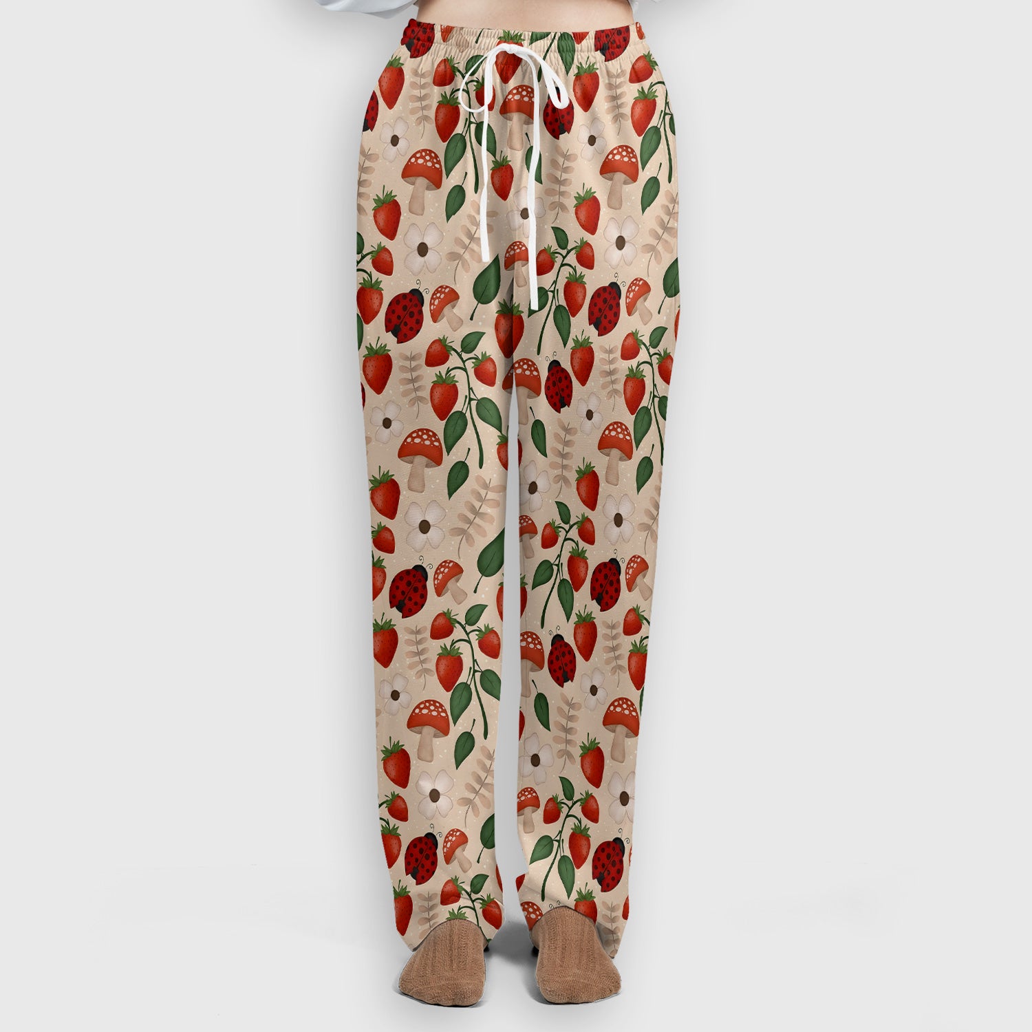 Strawberry Ladybug Mushroom Floral Scrub Set, Scrub Pants and V Neck Top
