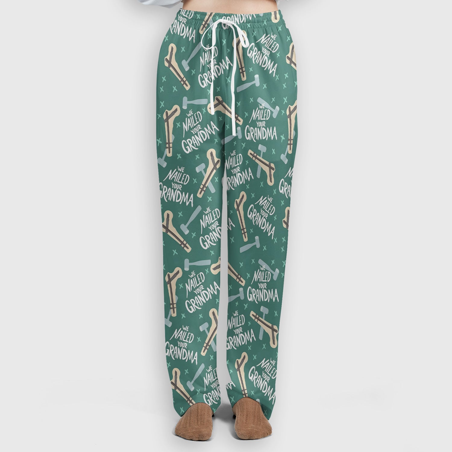 Funny Orthopedic Bone Hammer We Nailed Your Grandma Pattern Scrub Set, Scrub Pants and V Neck Top