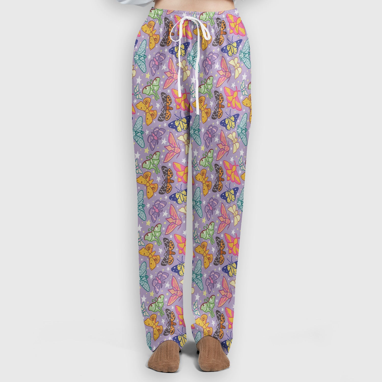 Colorful Butterfly Moth Pattern Scrub Set, Scrub Pants and V Neck Top