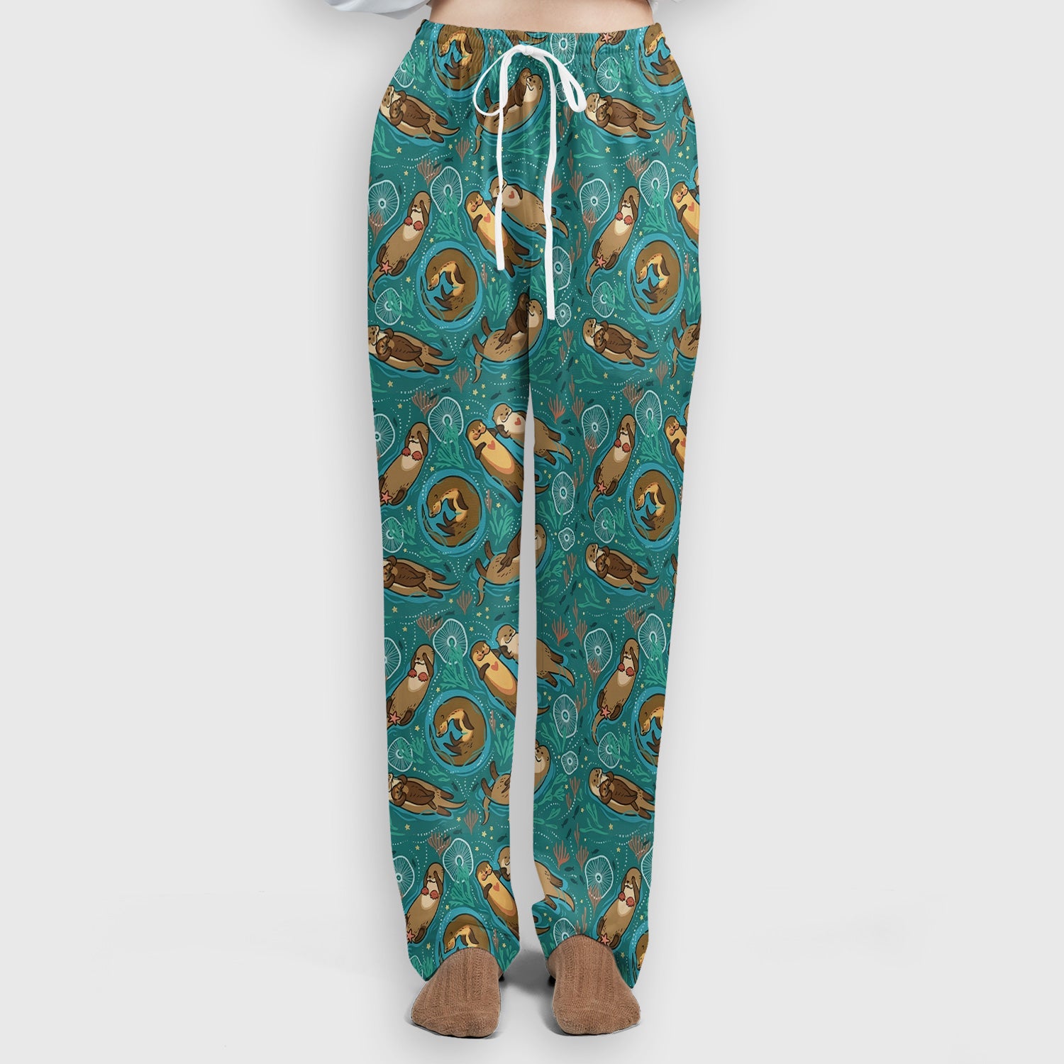 Sea Otter Floating Ocean Pattern Scrub Set, Scrub Pants and V Neck Top