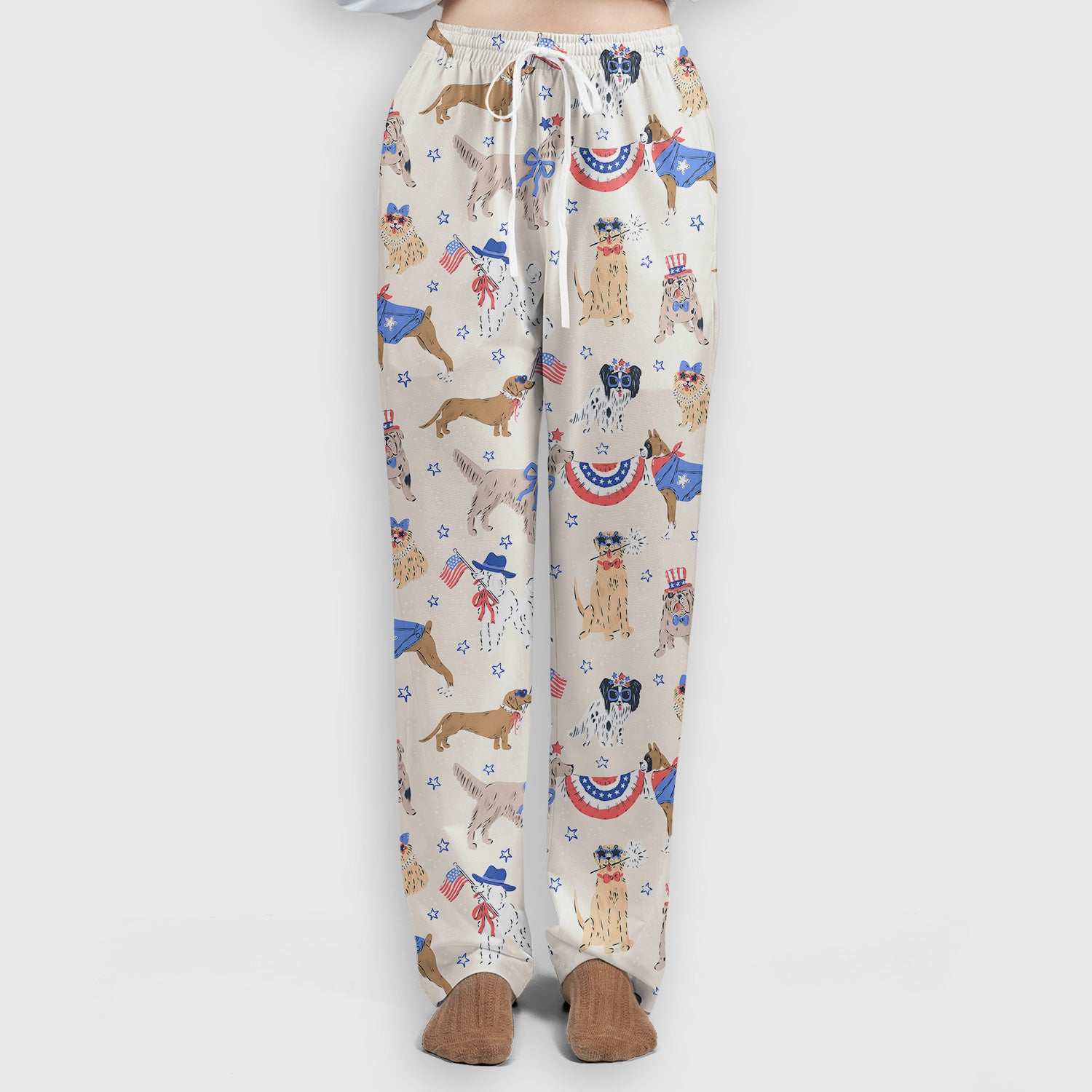 Patriotic Dog Parade Pattern Scrub Set, Scrub Pants and V Neck Top